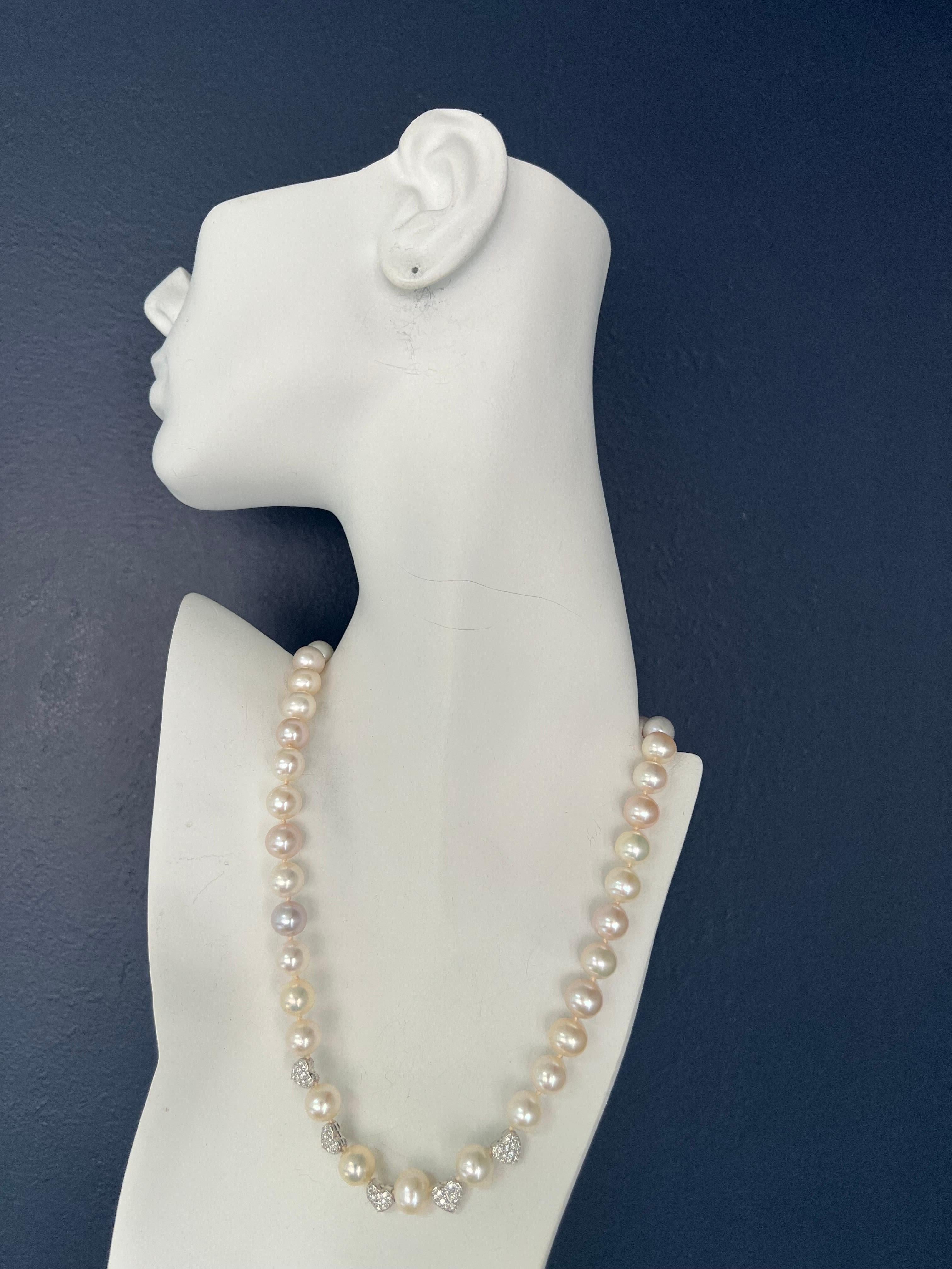 Round Cut Retro Gold .75 Carat Natural Diamond & South Sea Culture Pearl Necklace For Sale