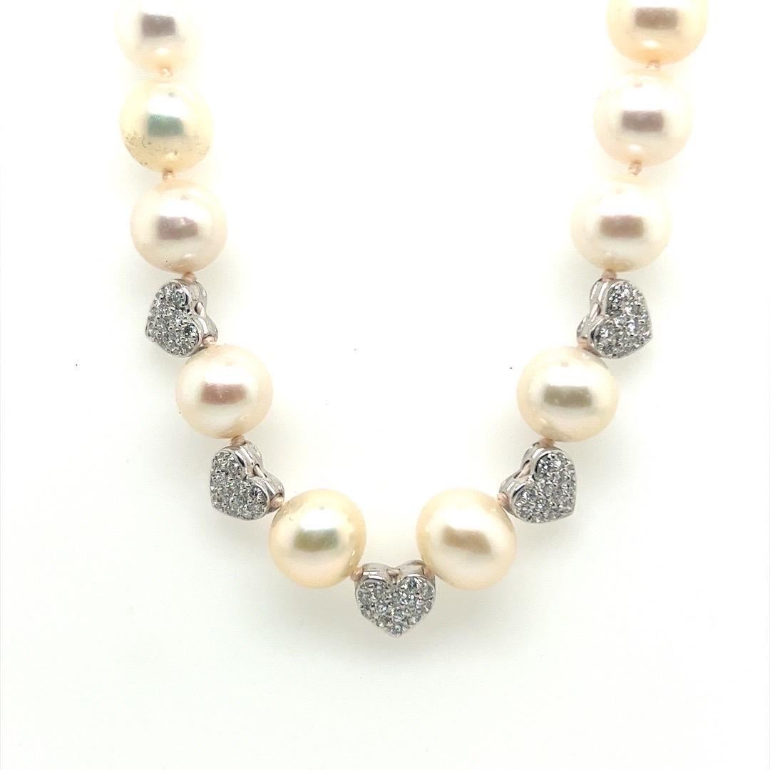 Women's or Men's Retro Gold .75 Carat Natural Diamond & South Sea Culture Pearl Necklace For Sale