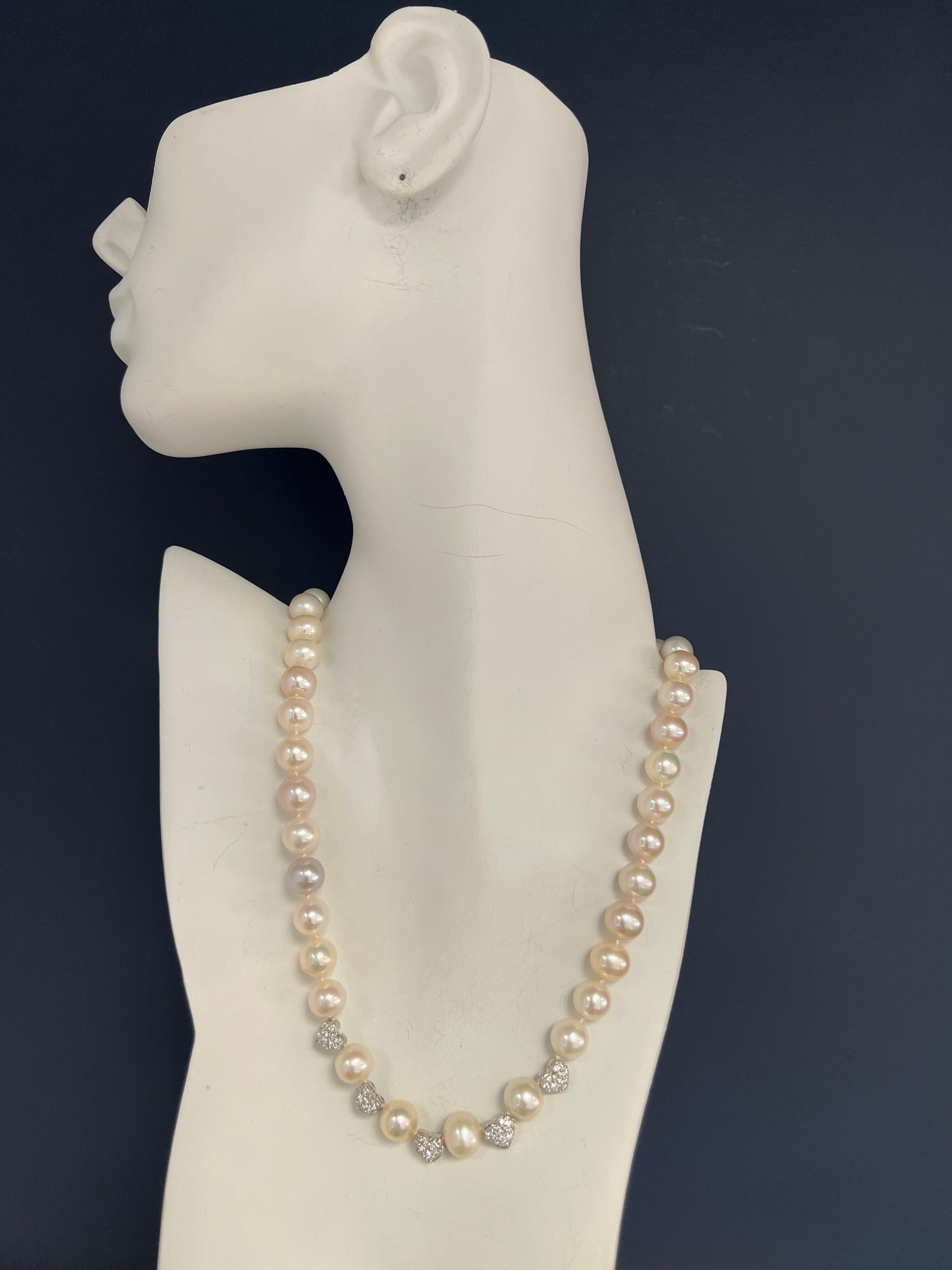 Retro Gold .75 Carat Natural Diamond & South Sea Culture Pearl Necklace For Sale 4