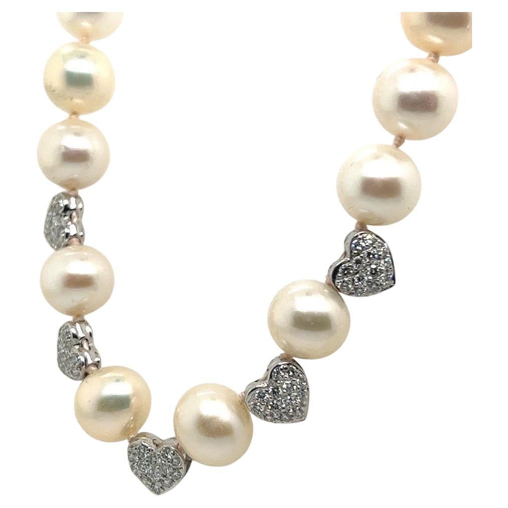 Retro Gold .75 Carat Natural Diamond & South Sea Culture Pearl Necklace For Sale