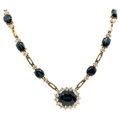 Collana in oro retrò con diamanti naturali e zaffiri blu reale da 7,55 carati