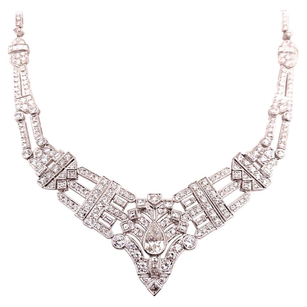 Collier vintage en or 8 carats avec pierres précieuses naturelles rondes et diamants taille poire
