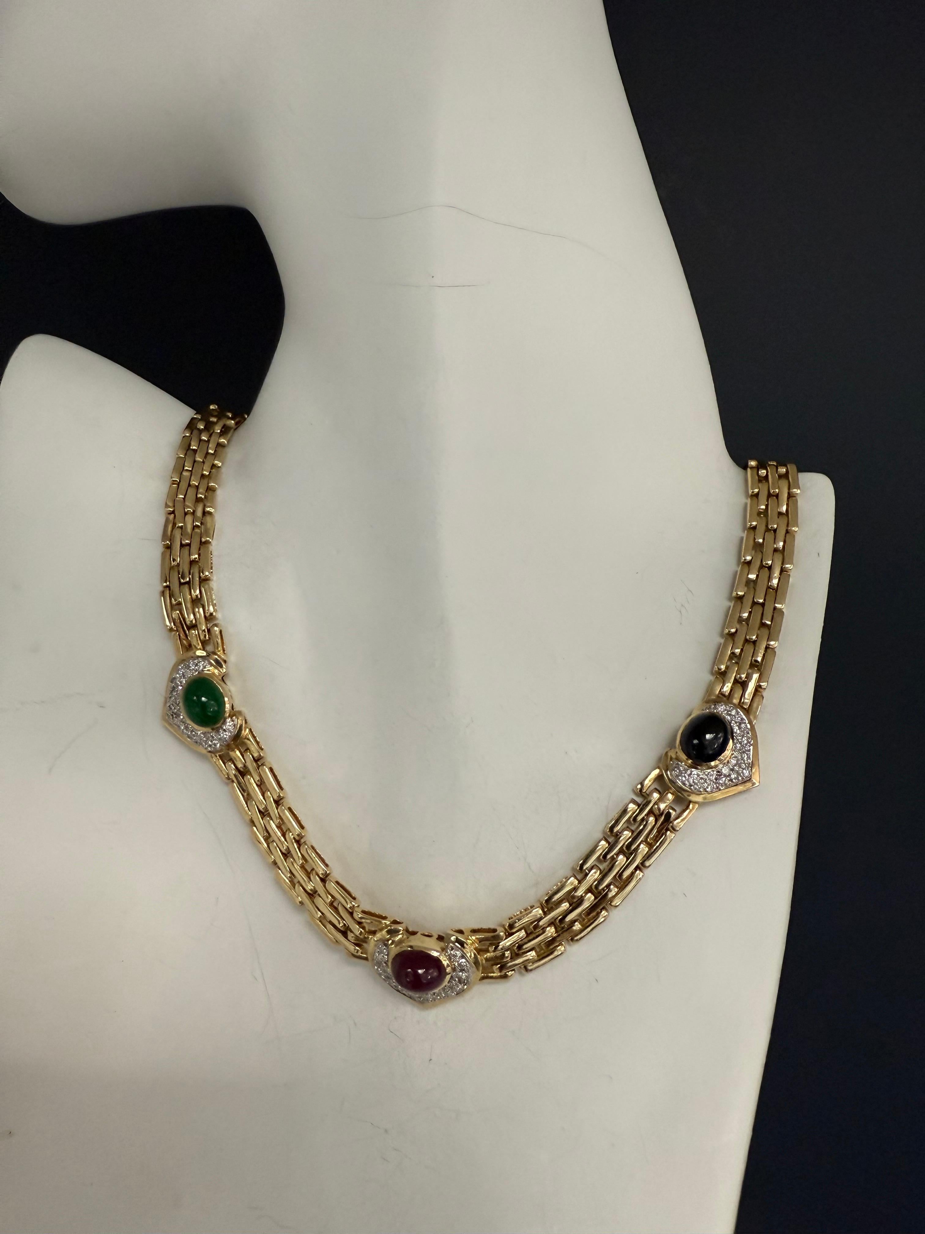 Collar de Oro Retro con Diamante Natural de 8 Quilates y Cabujón Multicolor en Bueno estado para la venta en Los Angeles, CA
