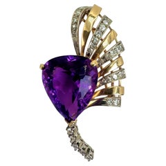Retro Gold Amethyst and Diamond Brooch