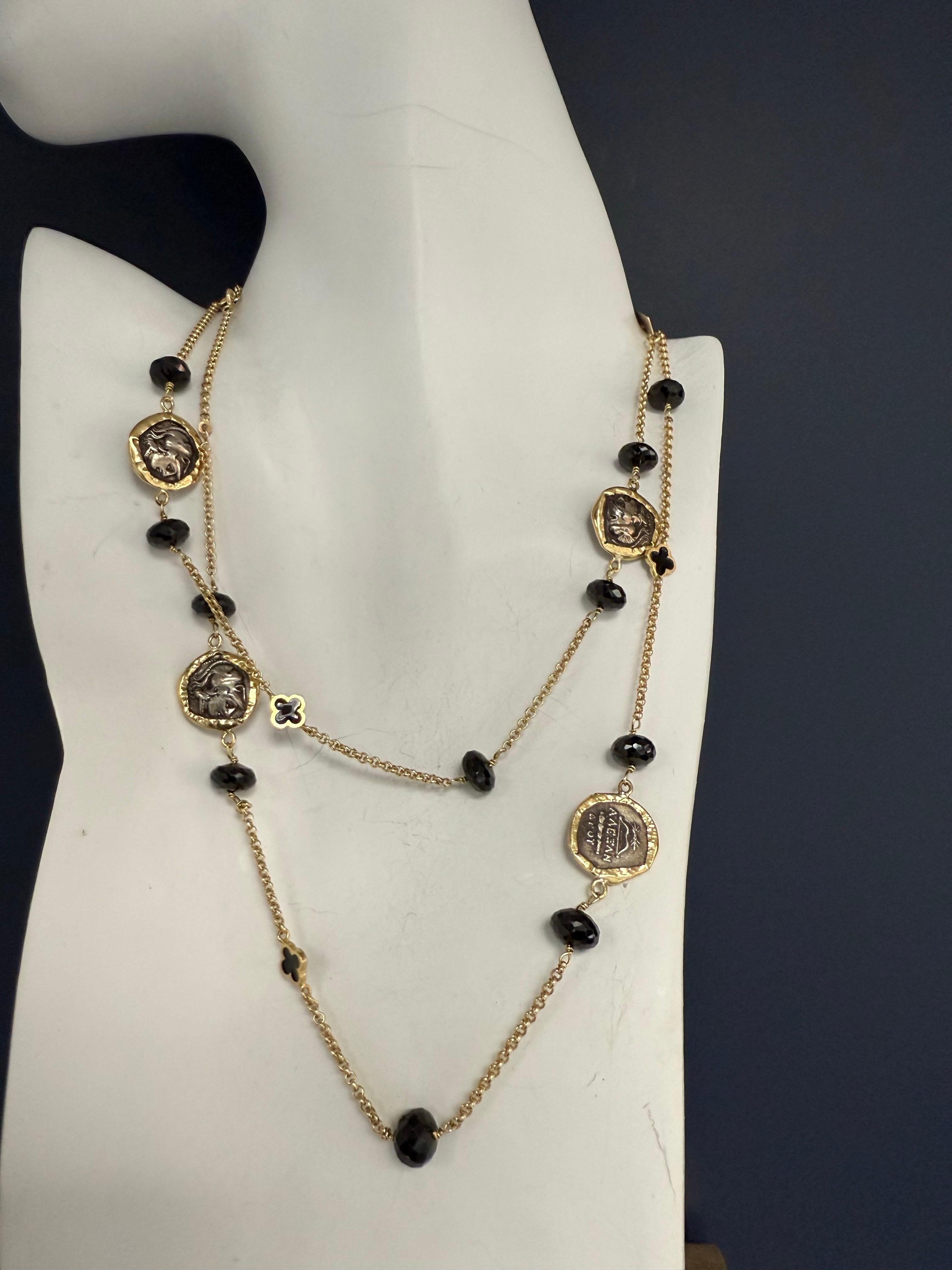 Rétro Retro Gold Ancient Greek Helios Coin 36 Inch Statement Necklace by Misento en vente