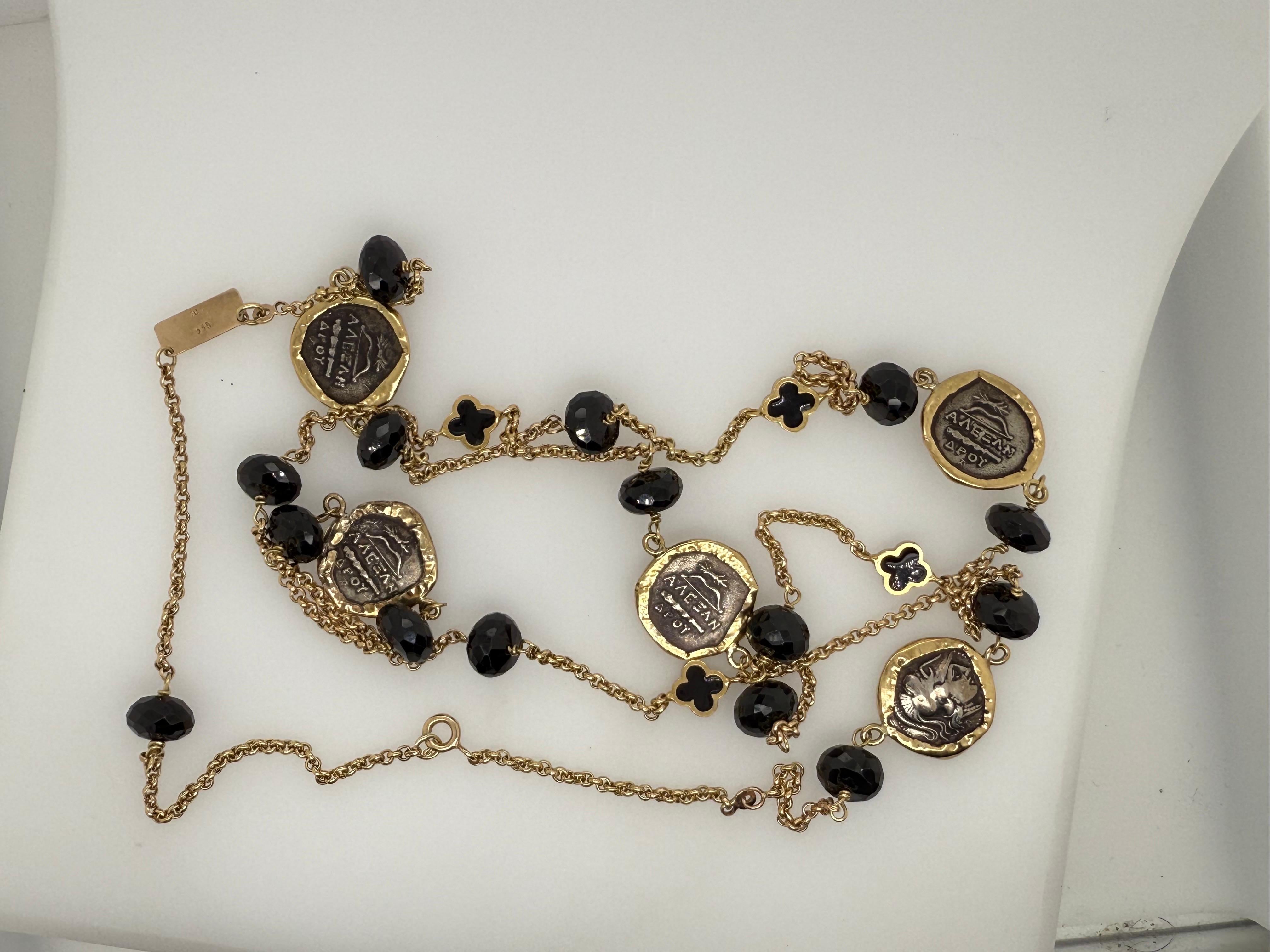 Retro Gold Ancient Greek Helios Coin 36 Inch Statement Necklace by Misento Bon état - En vente à Los Angeles, CA