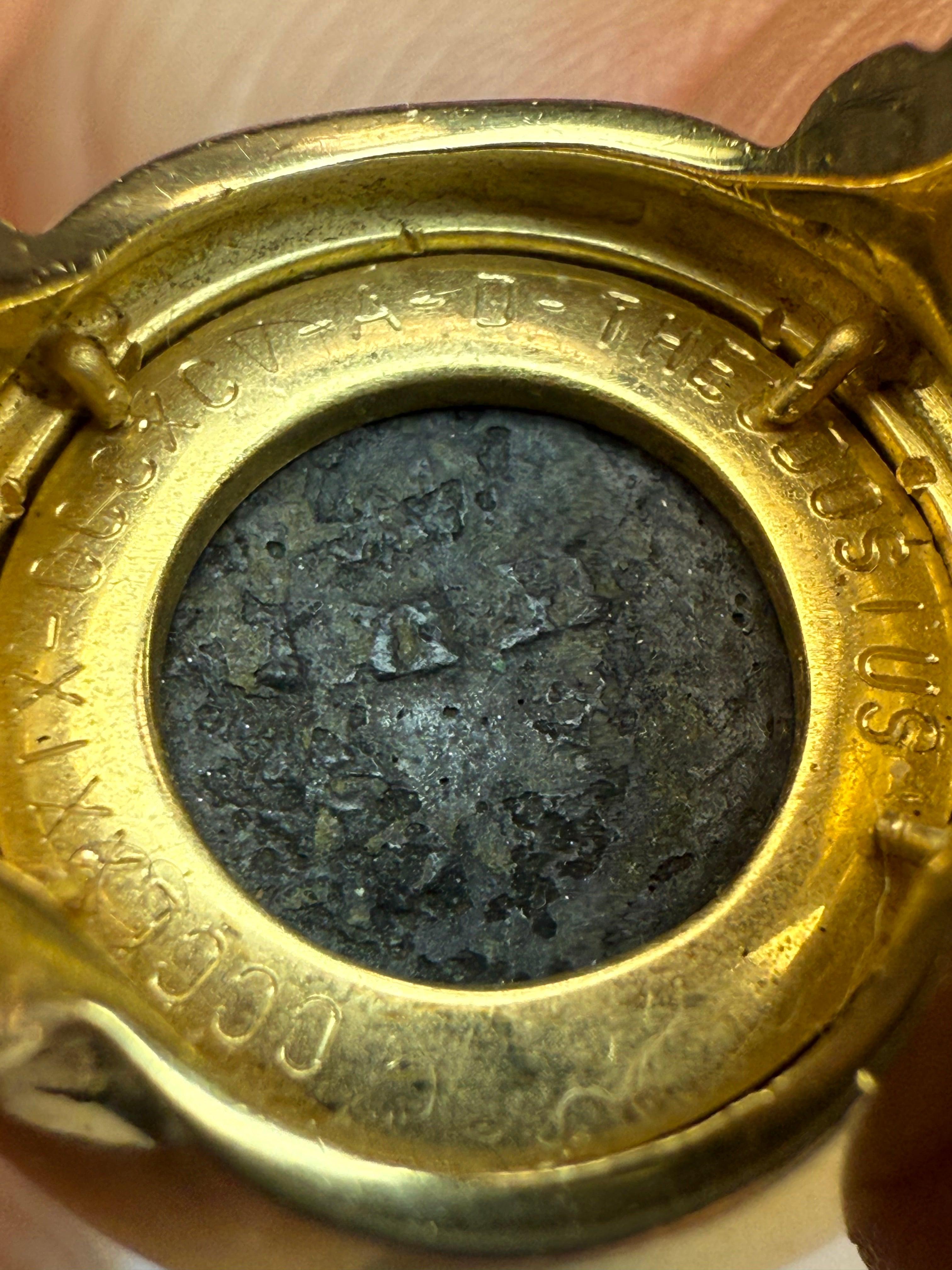 Retro Gold Ancient Roman Coin Theodosius Made in Italy Statement Ring For Sale 5
