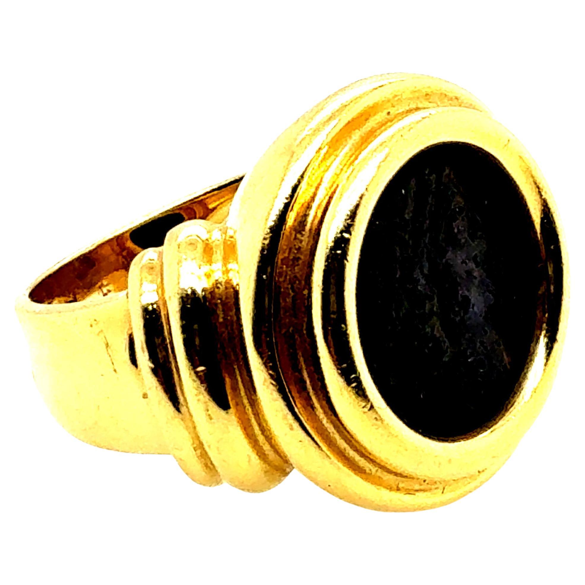 Retro Gold Ancient Roman Coin Theodosius Made in Italy Statement Ring For Sale