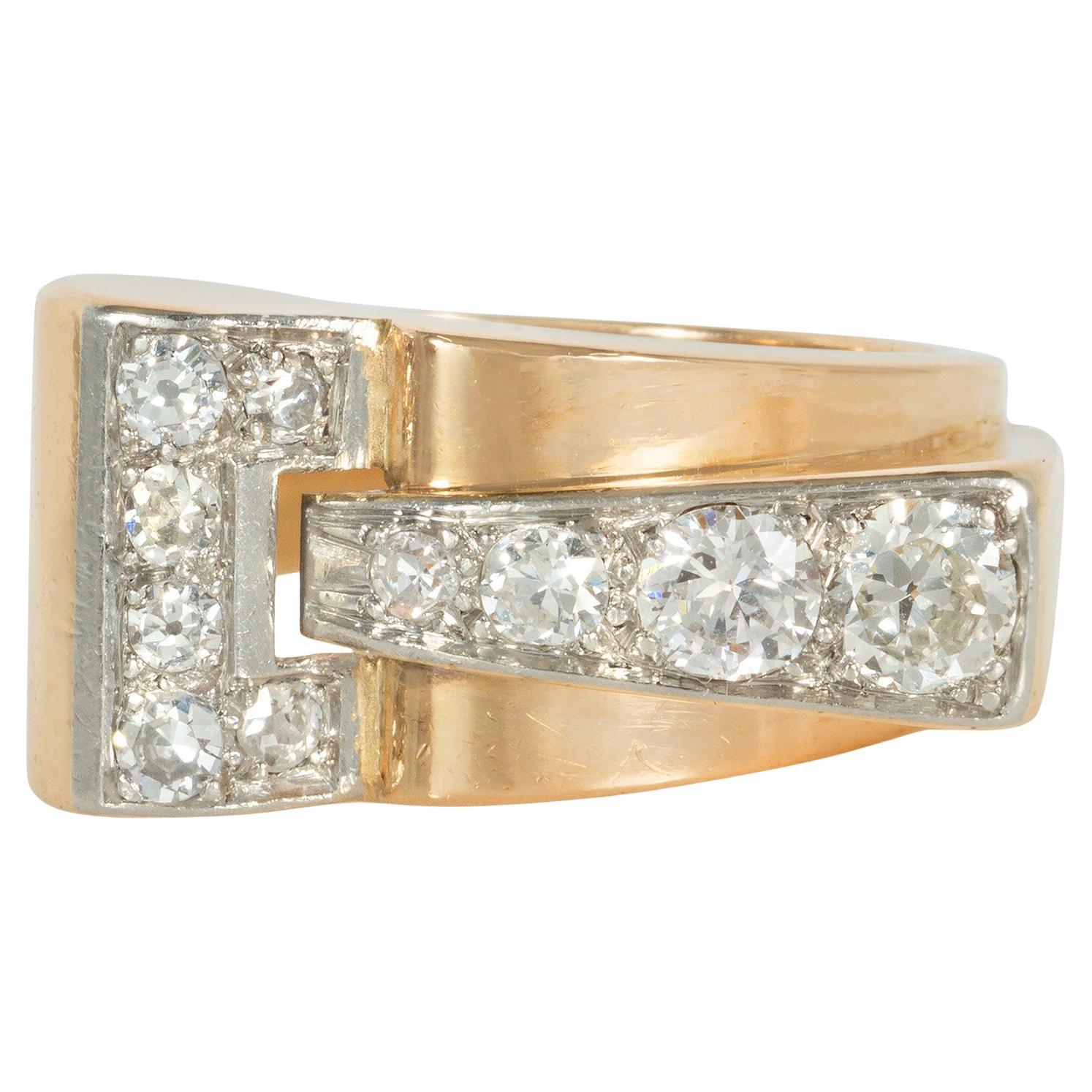 Retro gold and diamond buckle ring