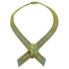 Retro Gold and Diamond Mesh Necklace