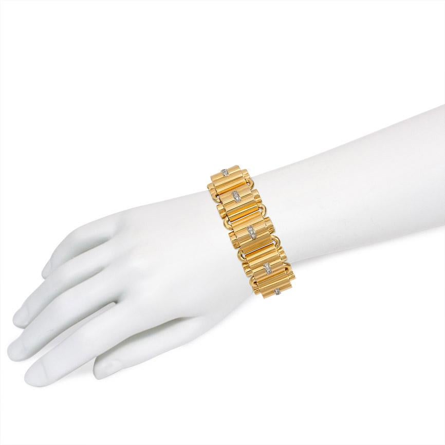 Retro Gold and Diamond Tank Bracelet with Domed Links 1