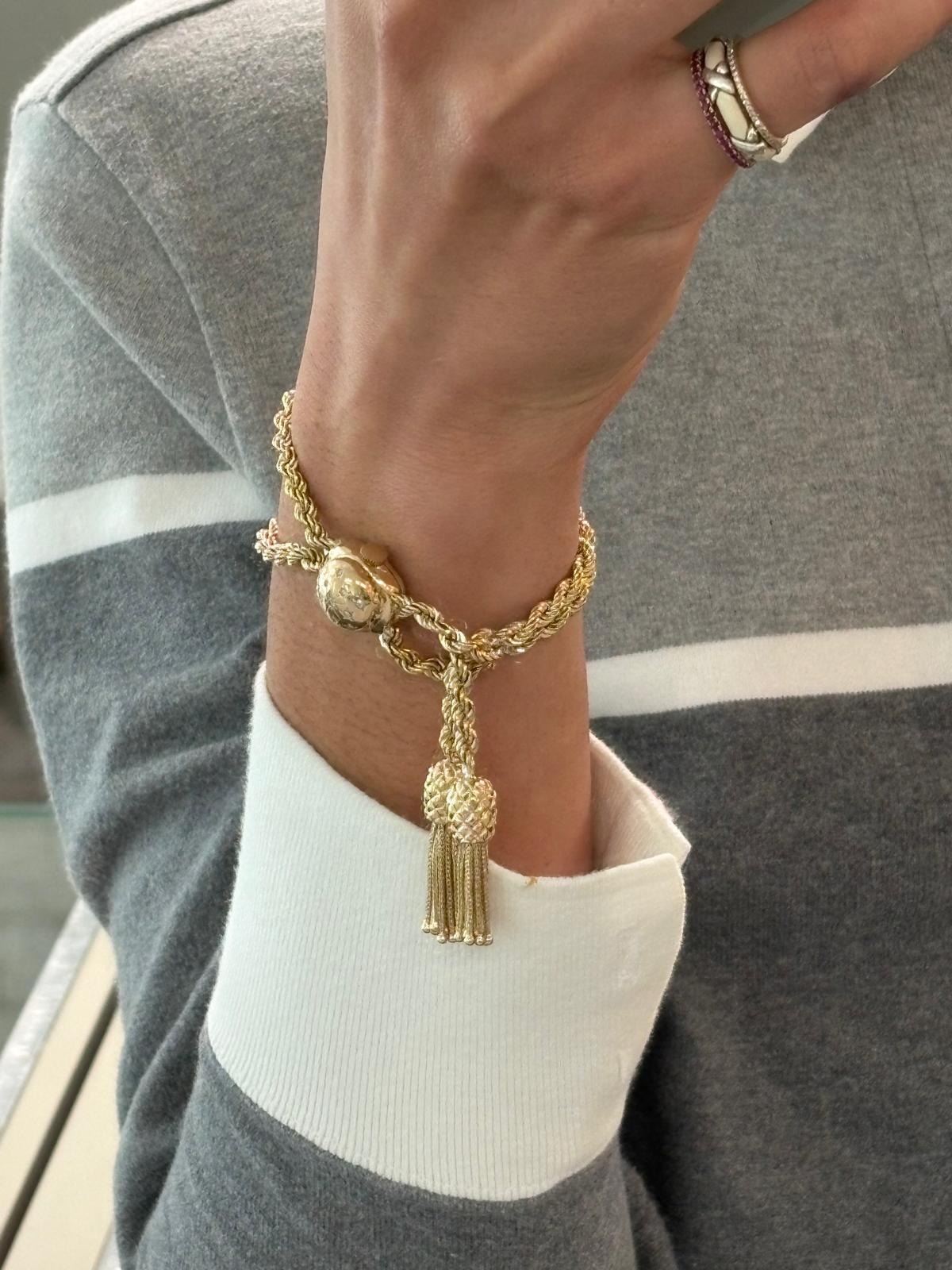 Women's or Men's Retro Gold and Diamond Tassel Bracelet Watch (Not Functioning) For Sale