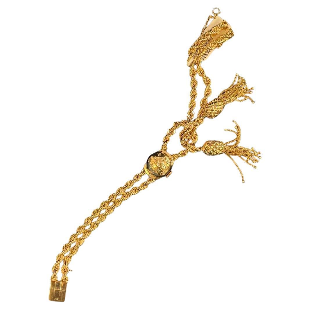 Retro Gold and Diamond Tassel Bracelet Watch (Not Functioning) For Sale