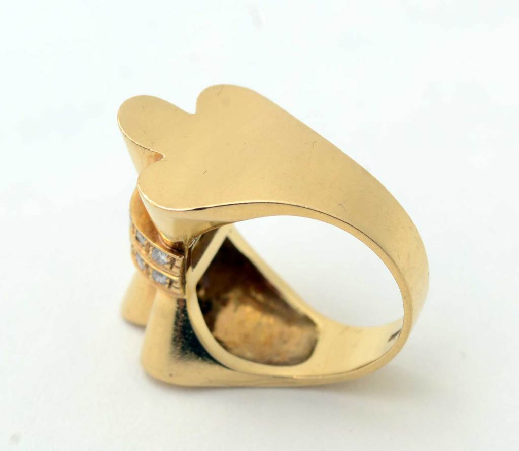 Rétro Anello con fiocco retrò in oro e diamanti in vendita