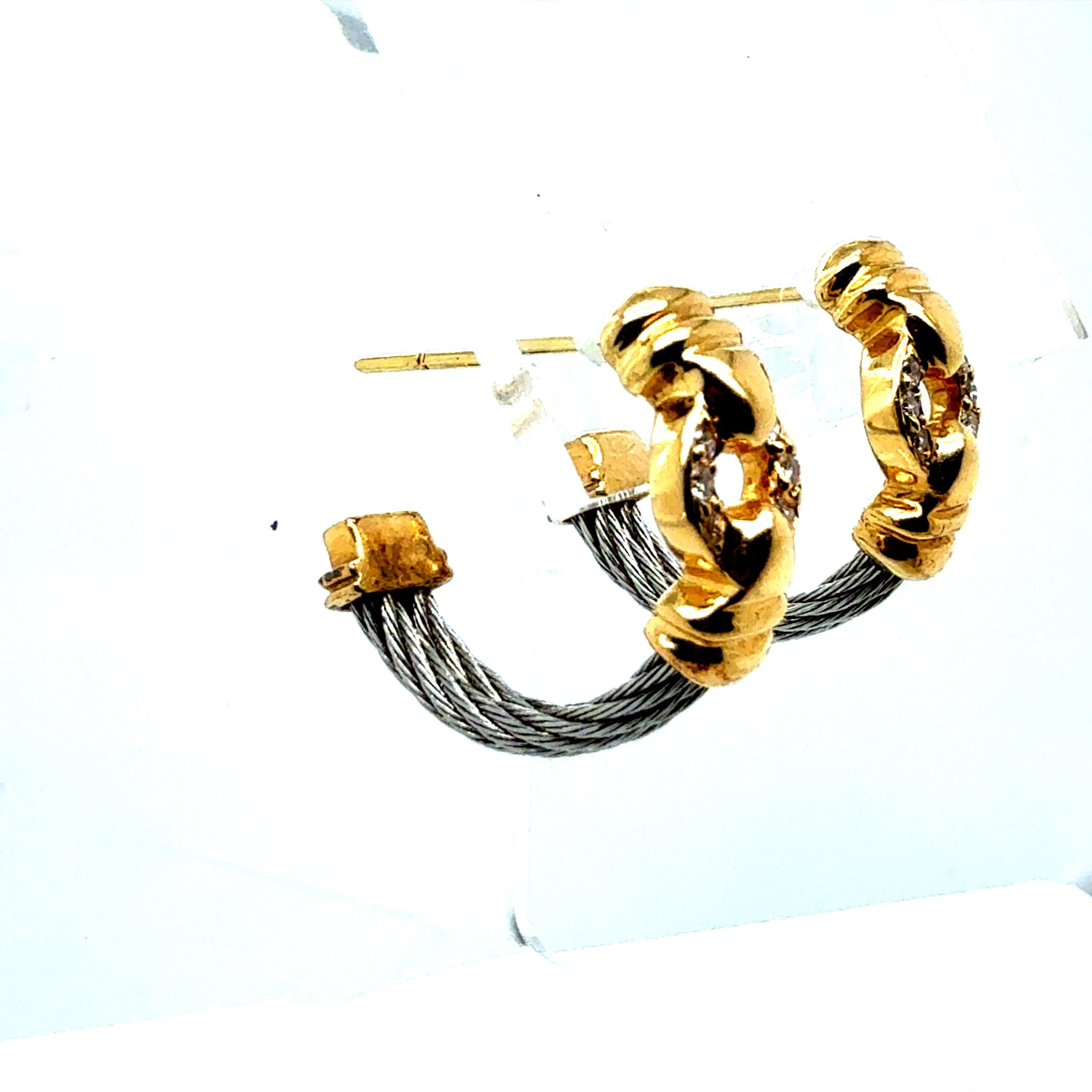 Retro-Ohrringe aus Gold und Stahl mit natürlichen Diamanten von Philippe Charriol Damen im Angebot