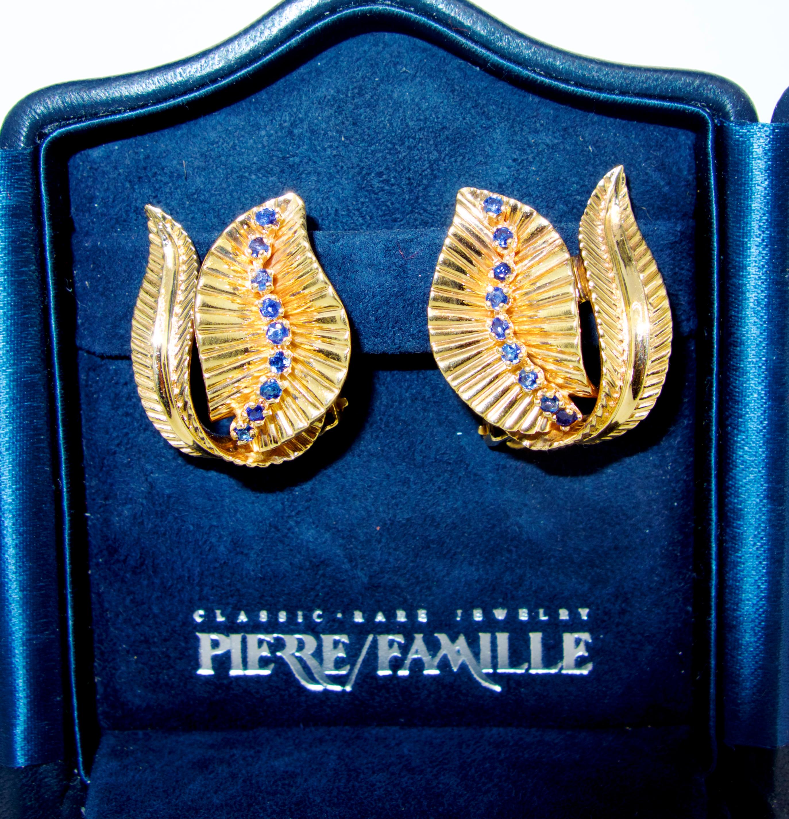 Retro Gold and Sapphire Earrings, circa 1950 In Excellent Condition In Aspen, CO