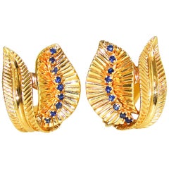 Retro Gold and Sapphire Earrings, circa 1950