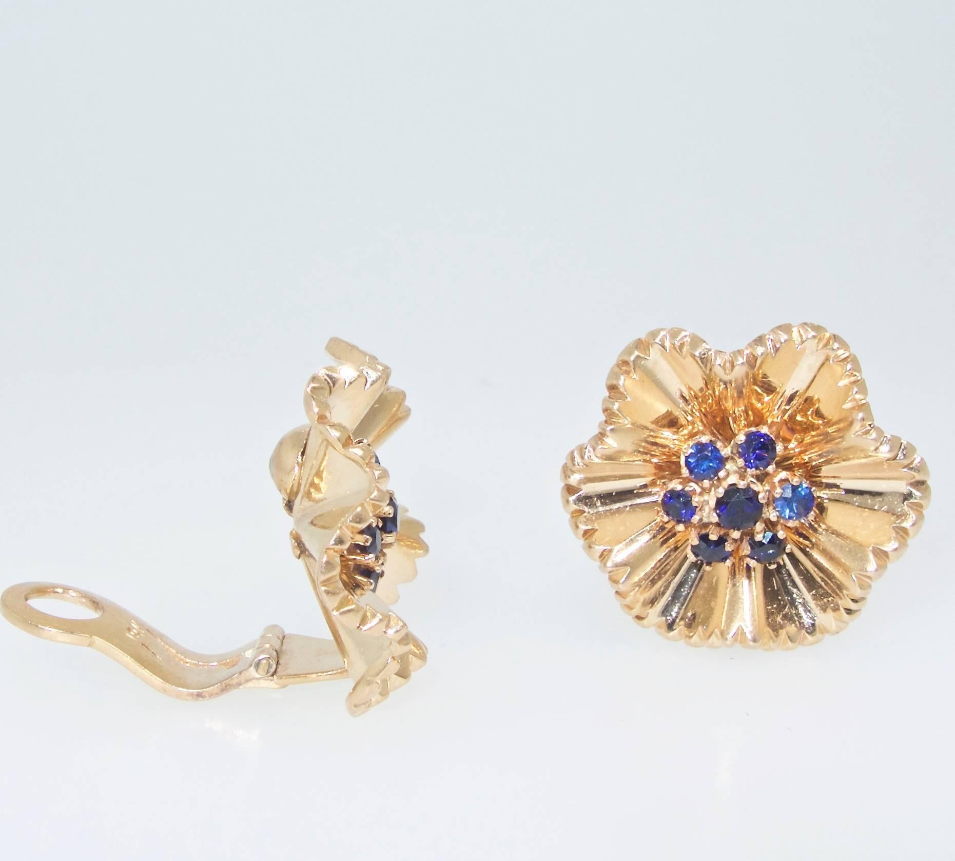 Retro Gold and Sapphire Earrings In Excellent Condition In Aspen, CO