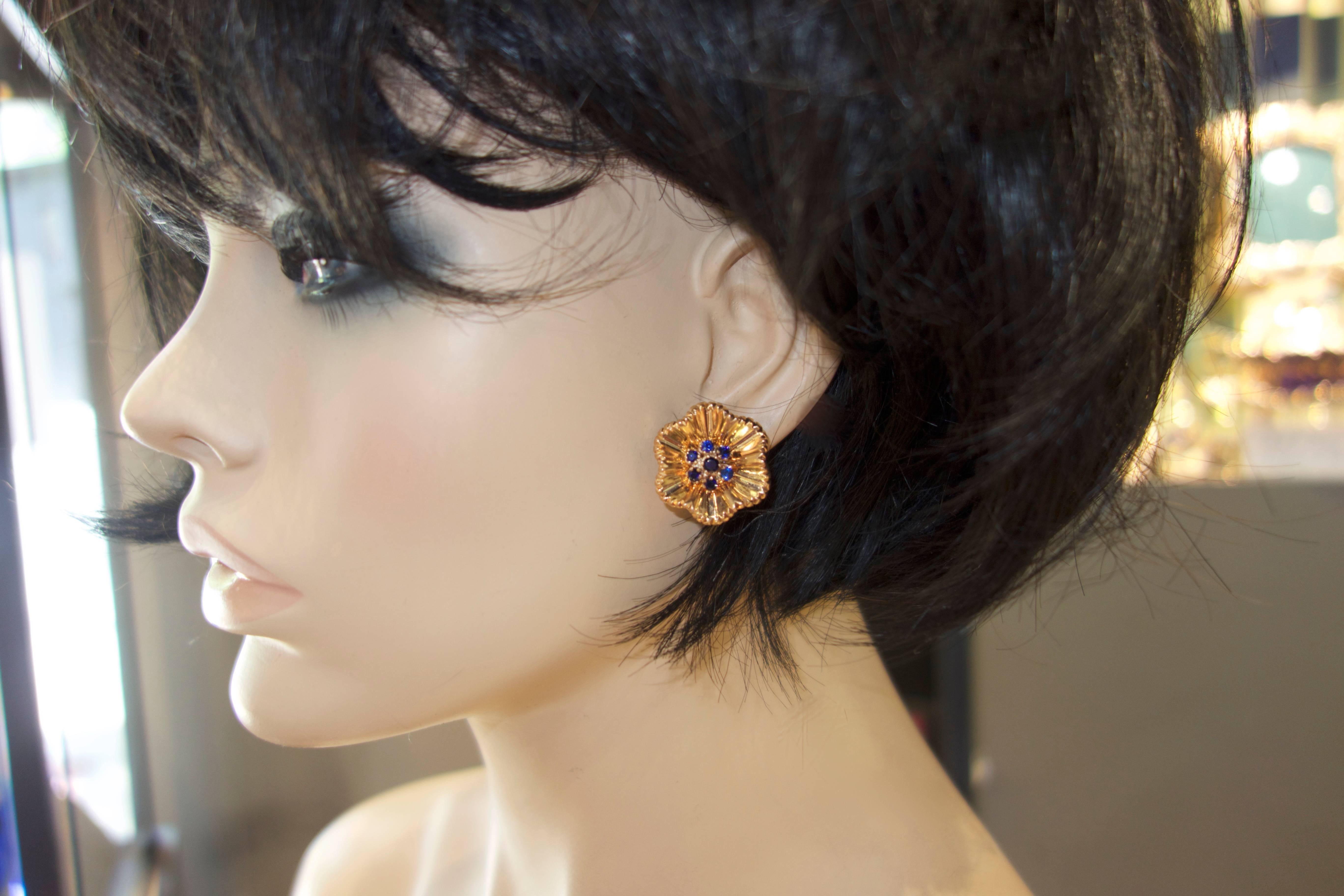Retro Gold and Sapphire Earrings 2