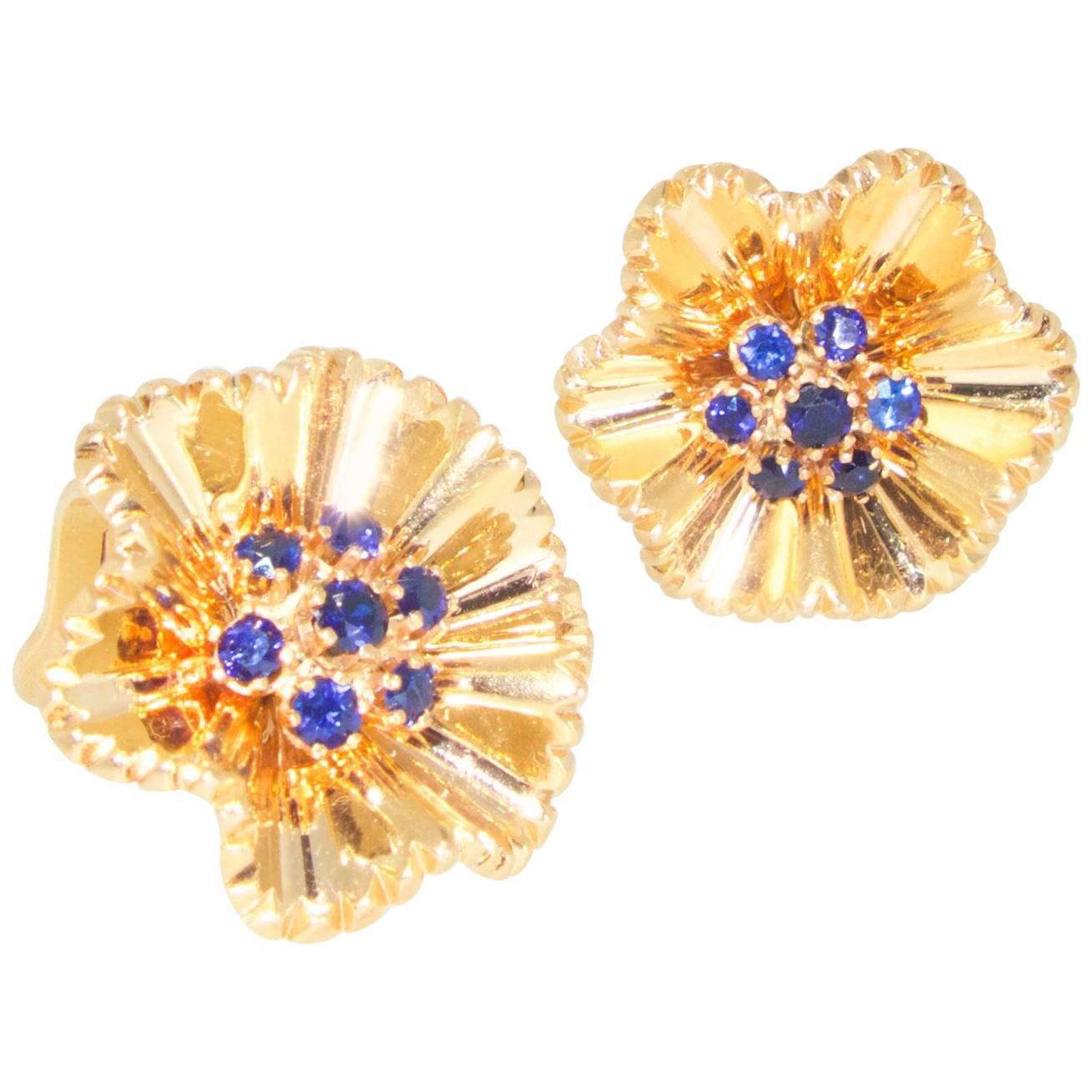 Retro Gold and Sapphire Earrings