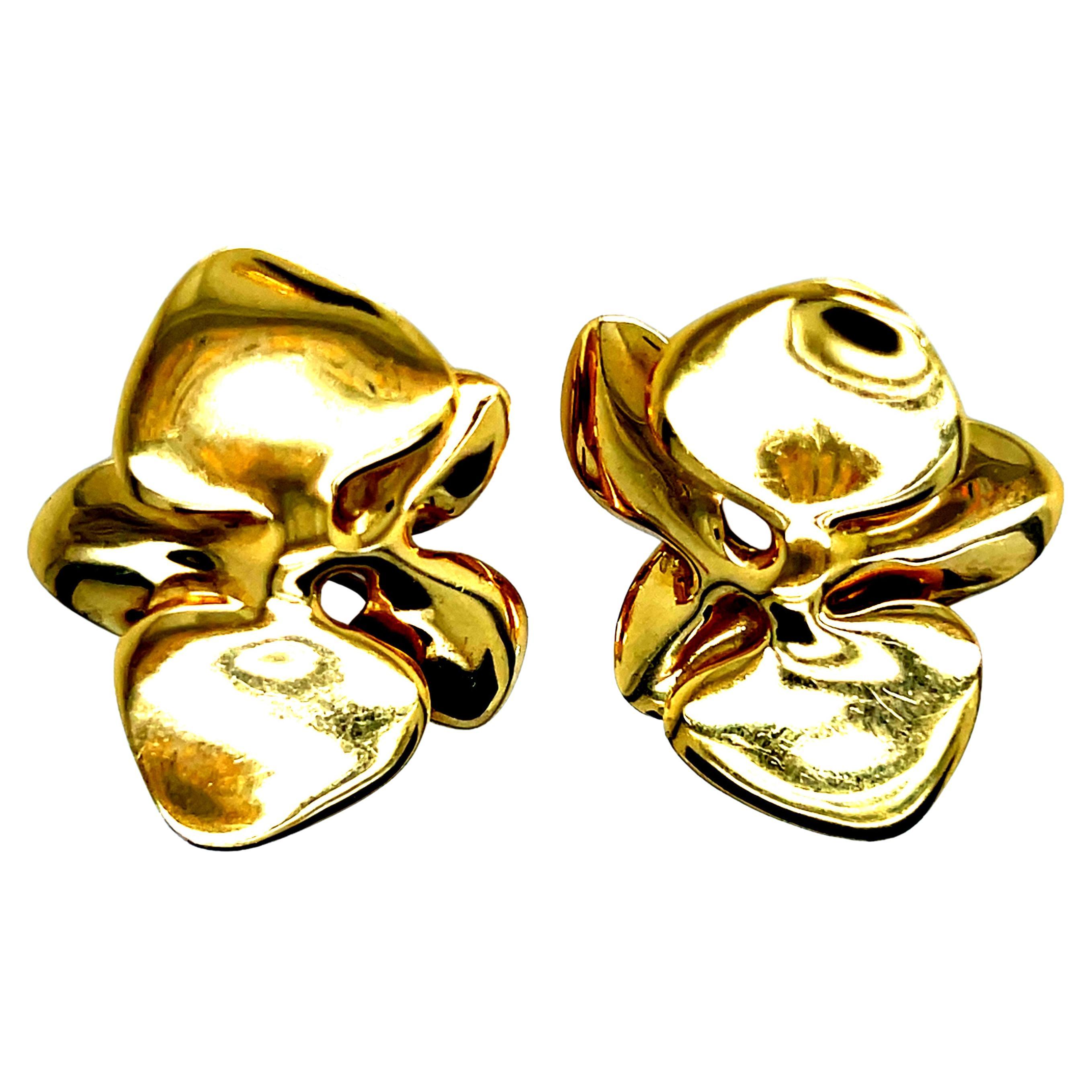 Retro Gold Angela Cummings Floral Orchid Petal Earrings New York Circa 1984