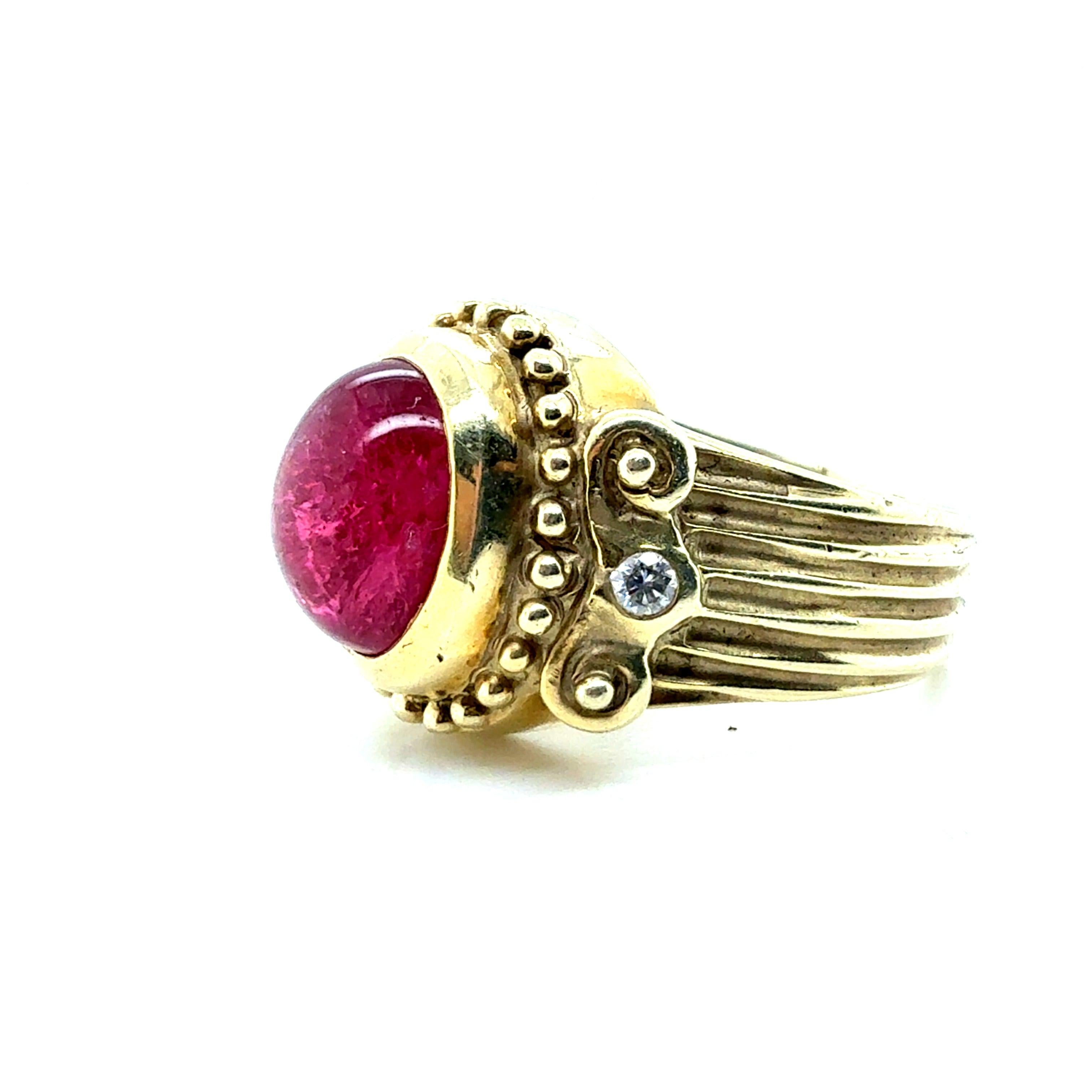 Women's Retro Gold Appx 1.35 Carat Natural Pink Tourmaline & Diamond Statement Ring For Sale