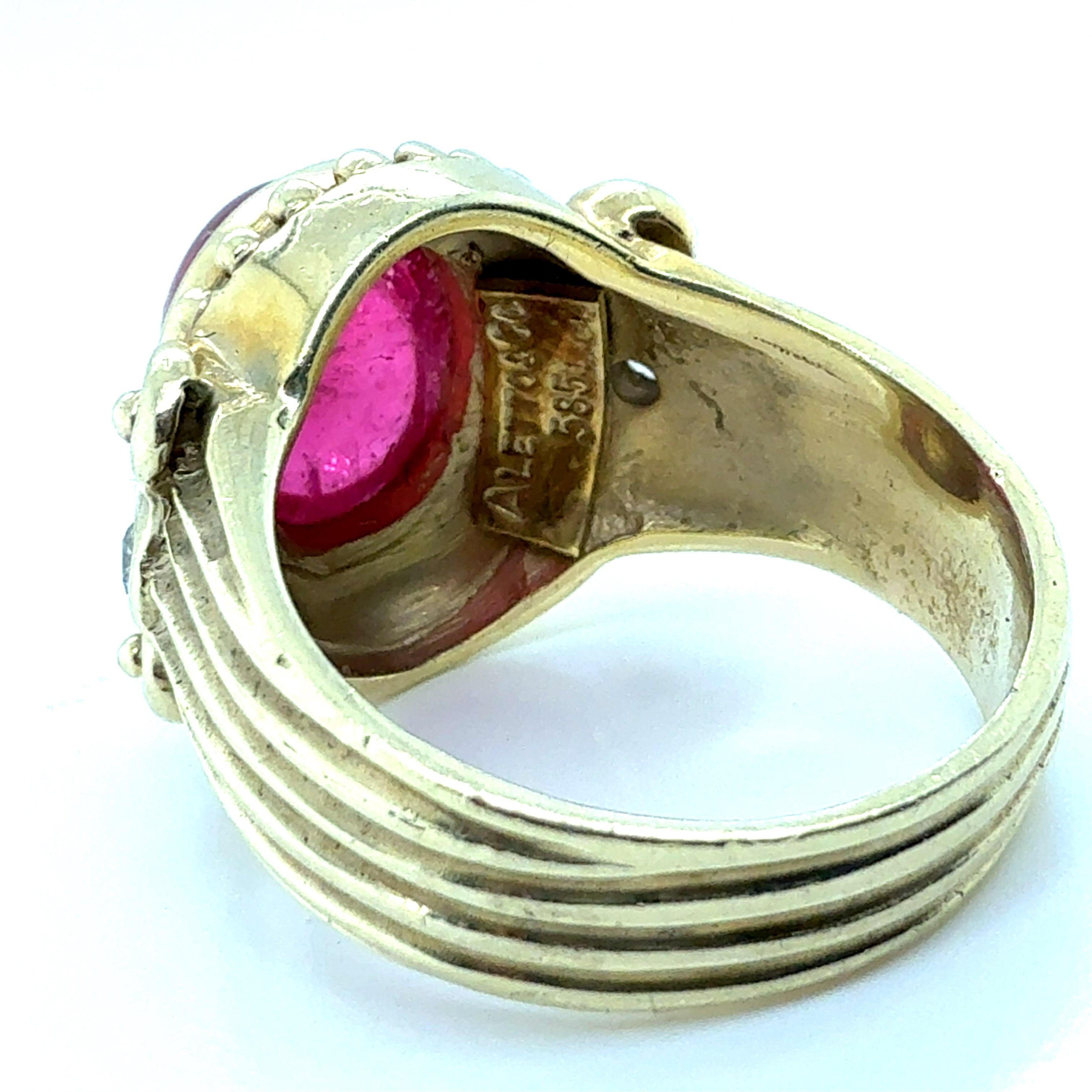 Retro Gold Appx 1.35 Carat Natural Pink Tourmaline & Diamond Statement Ring For Sale 2