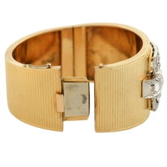 Retro Gold Bangle Bracelet with Victorian Era Rose Cut Diamond Buckle Front