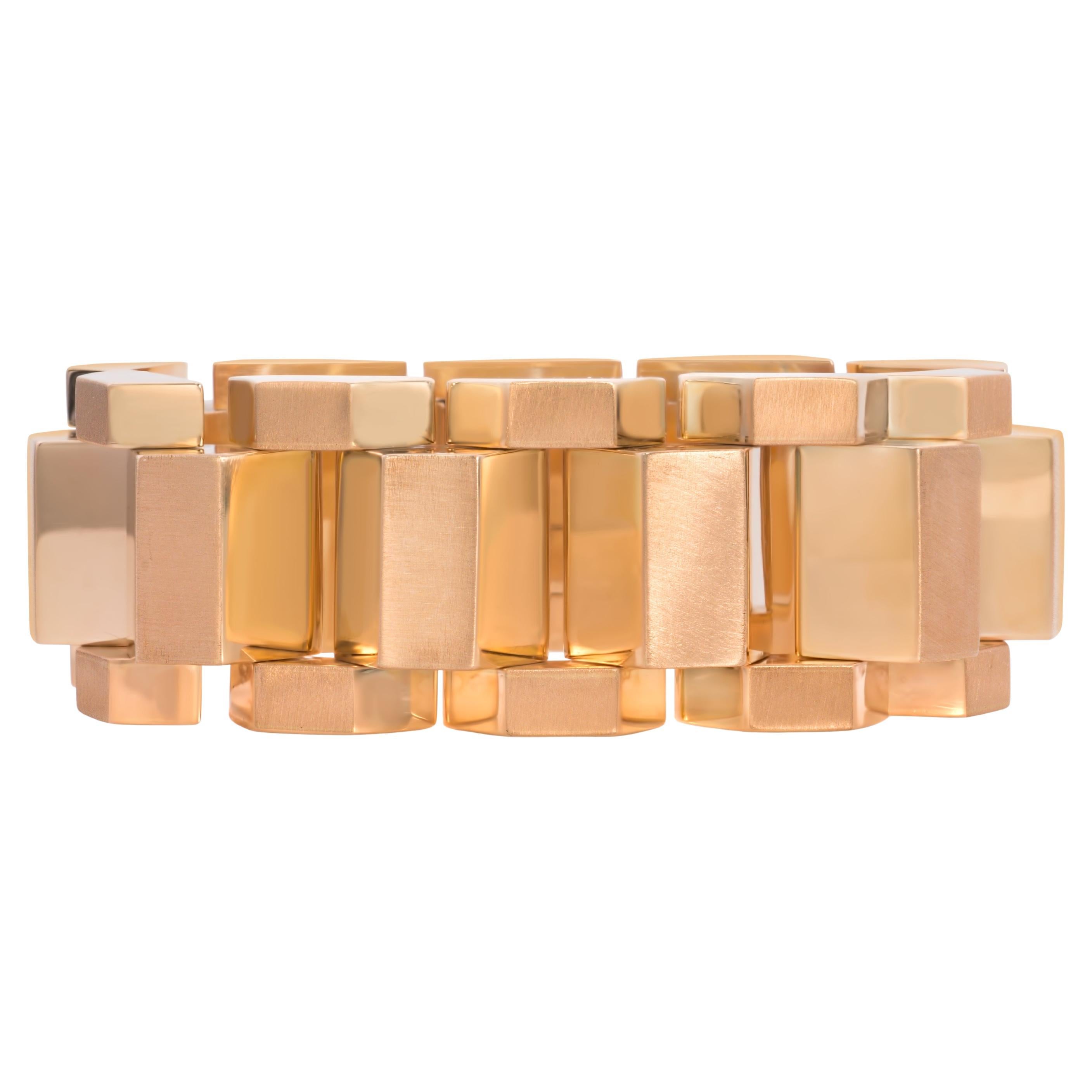 Retro Gold Bar Tank Link Fashion Bracelet in 18K Rose Gold
