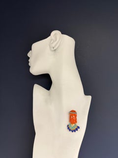 Retro Gold Buddha Turquoise Lapis & Coral Brooch-Pin Circa 1950