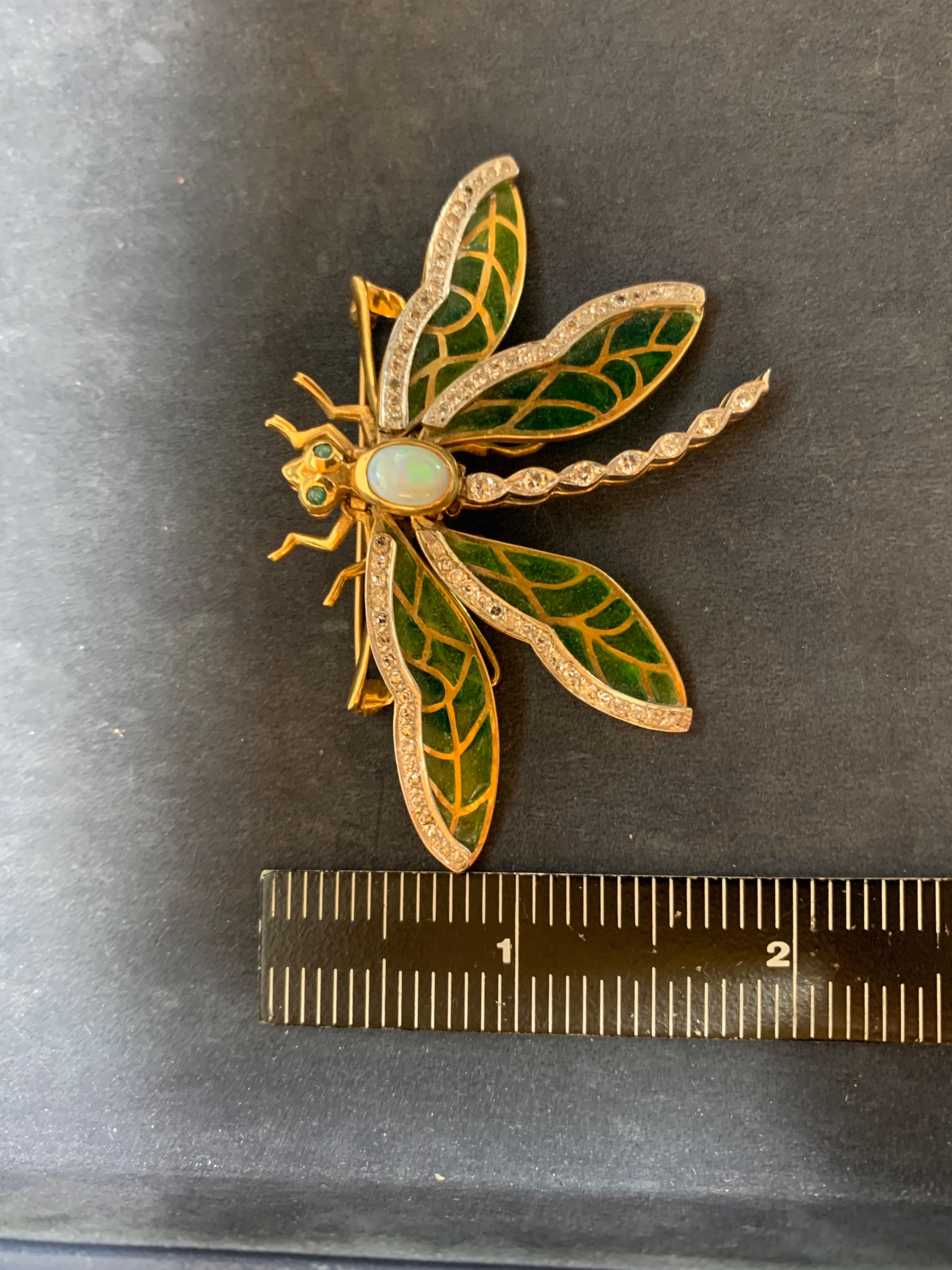 Retro Gold Butterfly 2.35 Carat Natural Diamond, Gem Opal & Enamel Brooche, 1960 For Sale 5