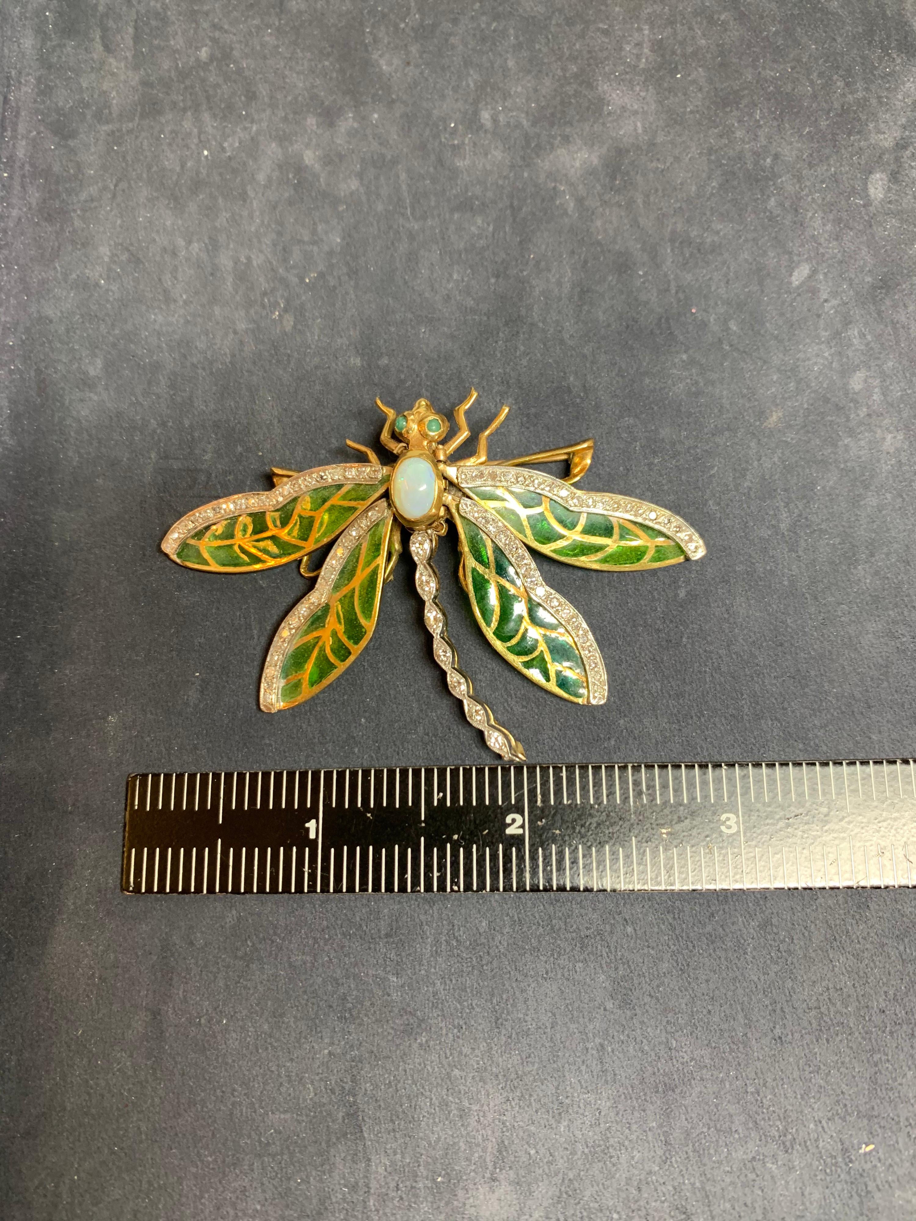 Retro Gold Butterfly 2.35 Carat Natural Diamond, Gem Opal & Enamel Brooche, 1960 For Sale 4