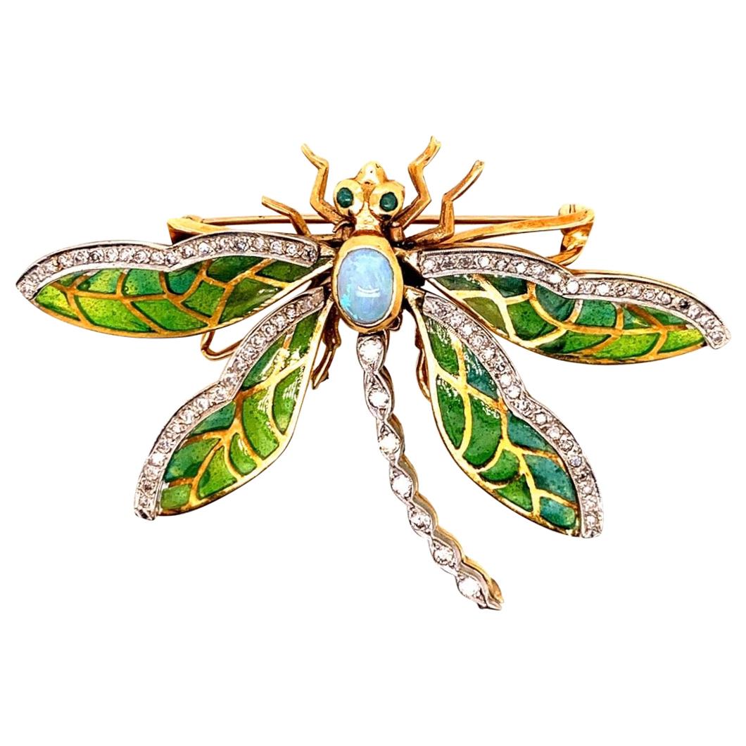 Retro Gold Schmetterling 2,35 Karat Naturdiamant, Edelstein Opal & Emaille Brooche, 1960