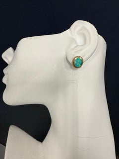 Retro Gold Cabochon Shaped Opal Statement Earrings Circa 1980