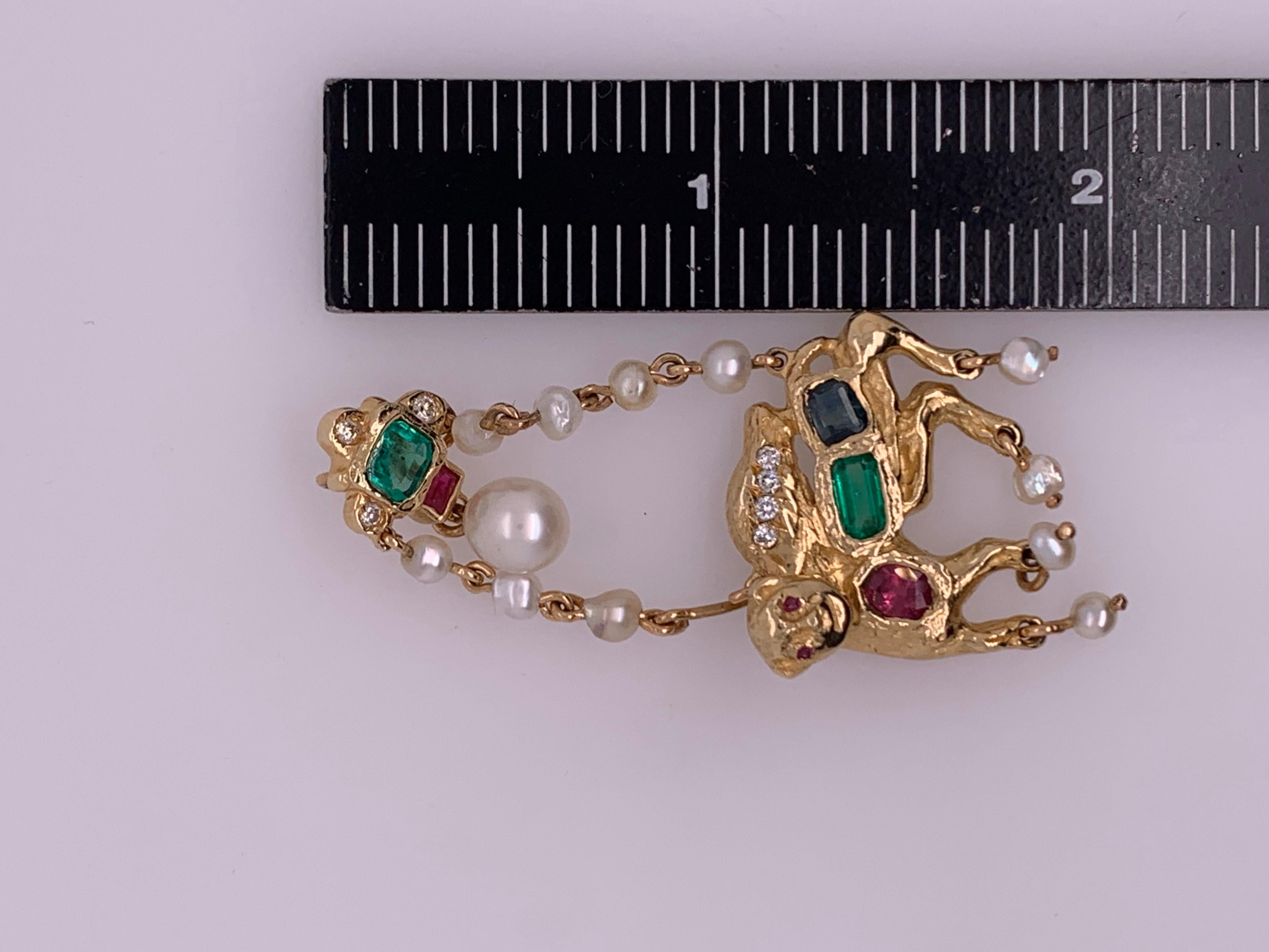 Pendentif rétro en or couleur camel avec diamant naturel de 1,75 carat, rubis, émeraude et saphir, 1960 en vente 6