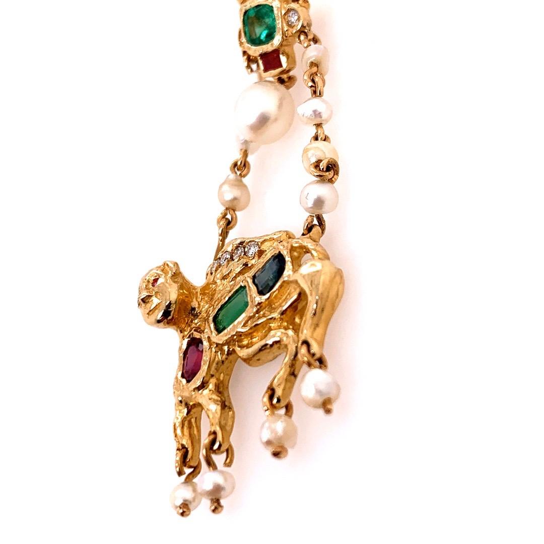 Pendentif rétro en or couleur camel avec diamant naturel de 1,75 carat, rubis, émeraude et saphir, 1960 Bon état - En vente à Los Angeles, CA
