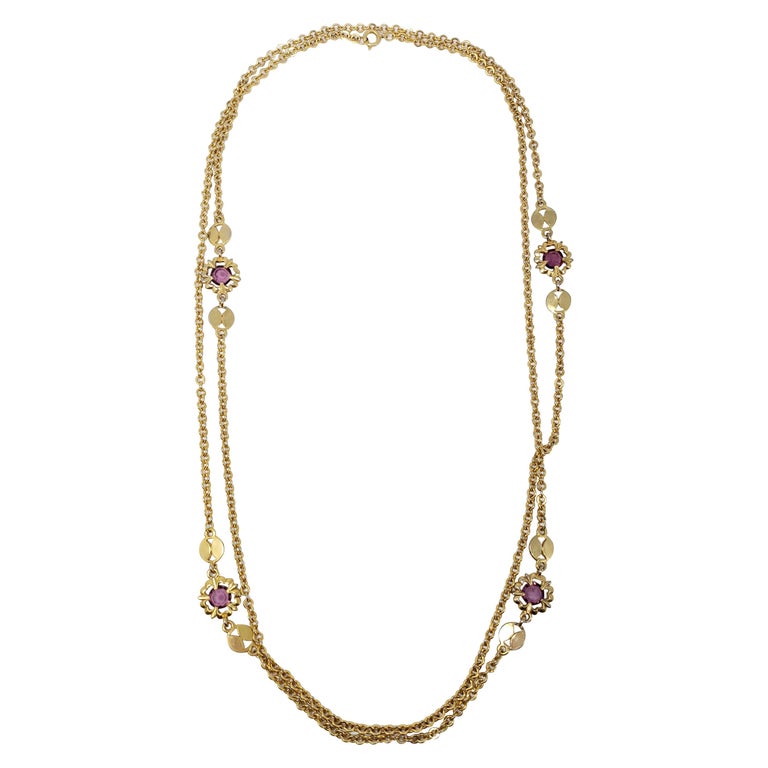 Retro Gold Chain Long Rope Necklace with Amethyst Crystals, Victorian