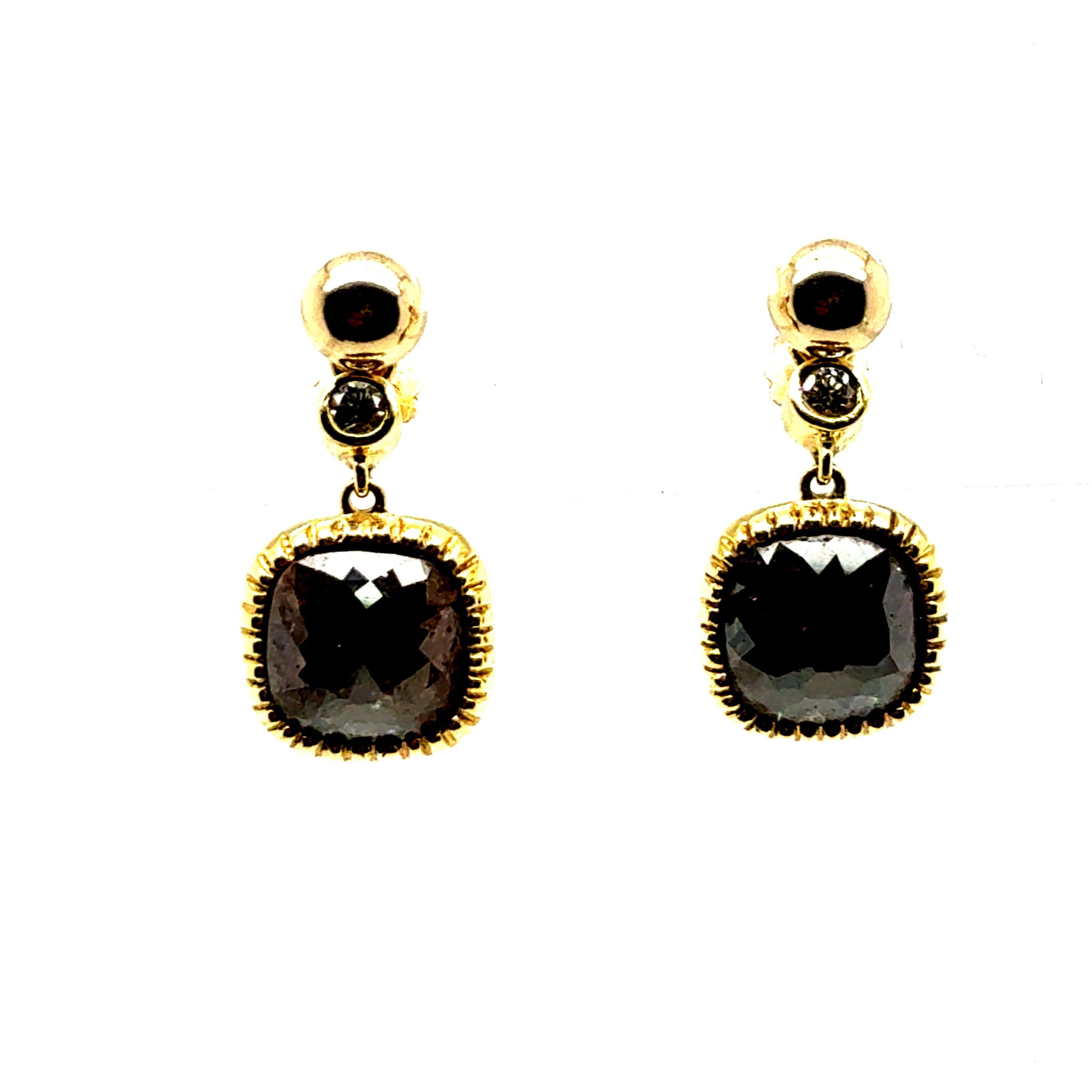Retro Gold Champagne Brown Rose Cut Natural Diamond Drop Earrings Circa 1980 In Good Condition For Sale In Los Angeles, CA