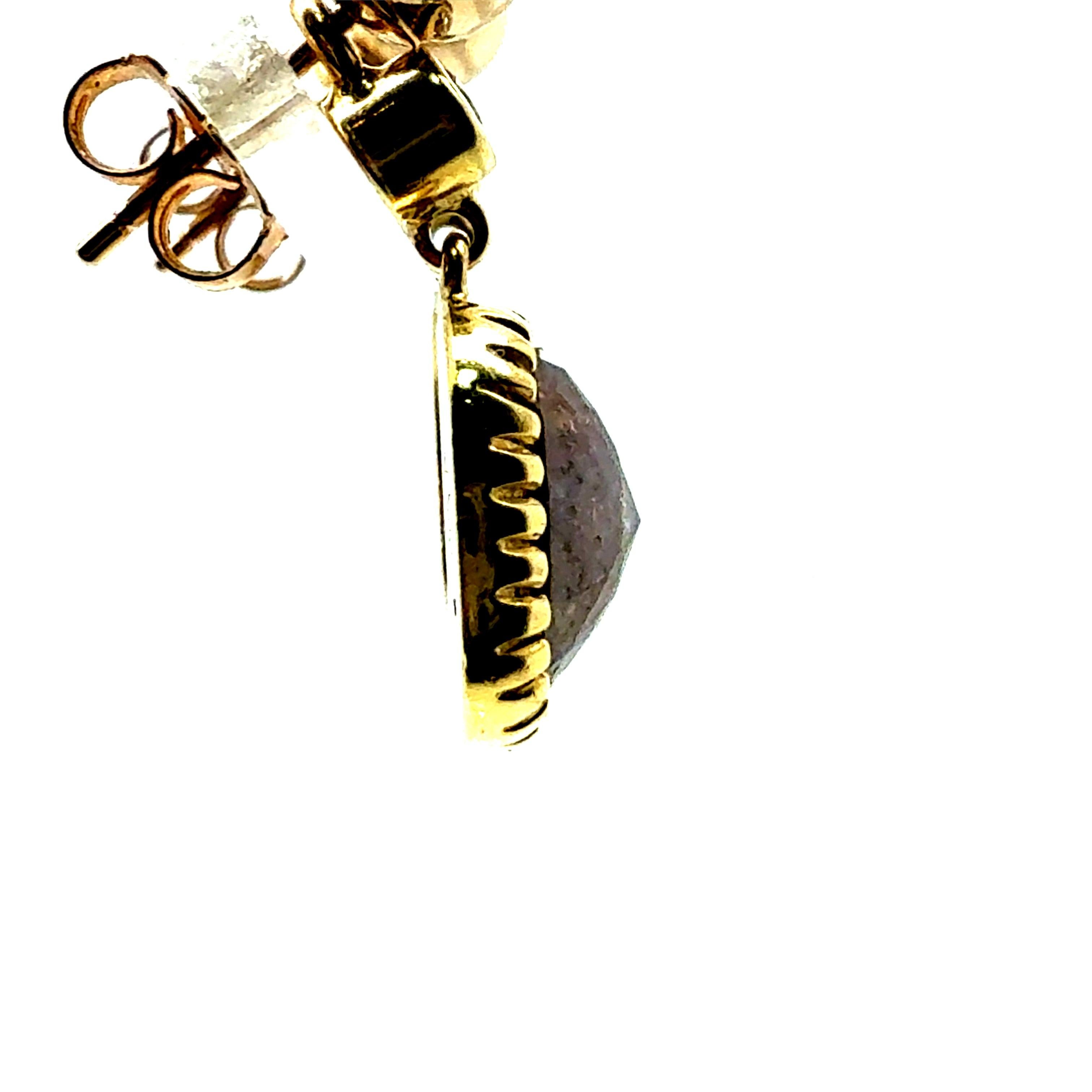 Retro Gold Champagne Brown Rose Cut Natural Diamond Drop Earrings Circa 1980 For Sale 2