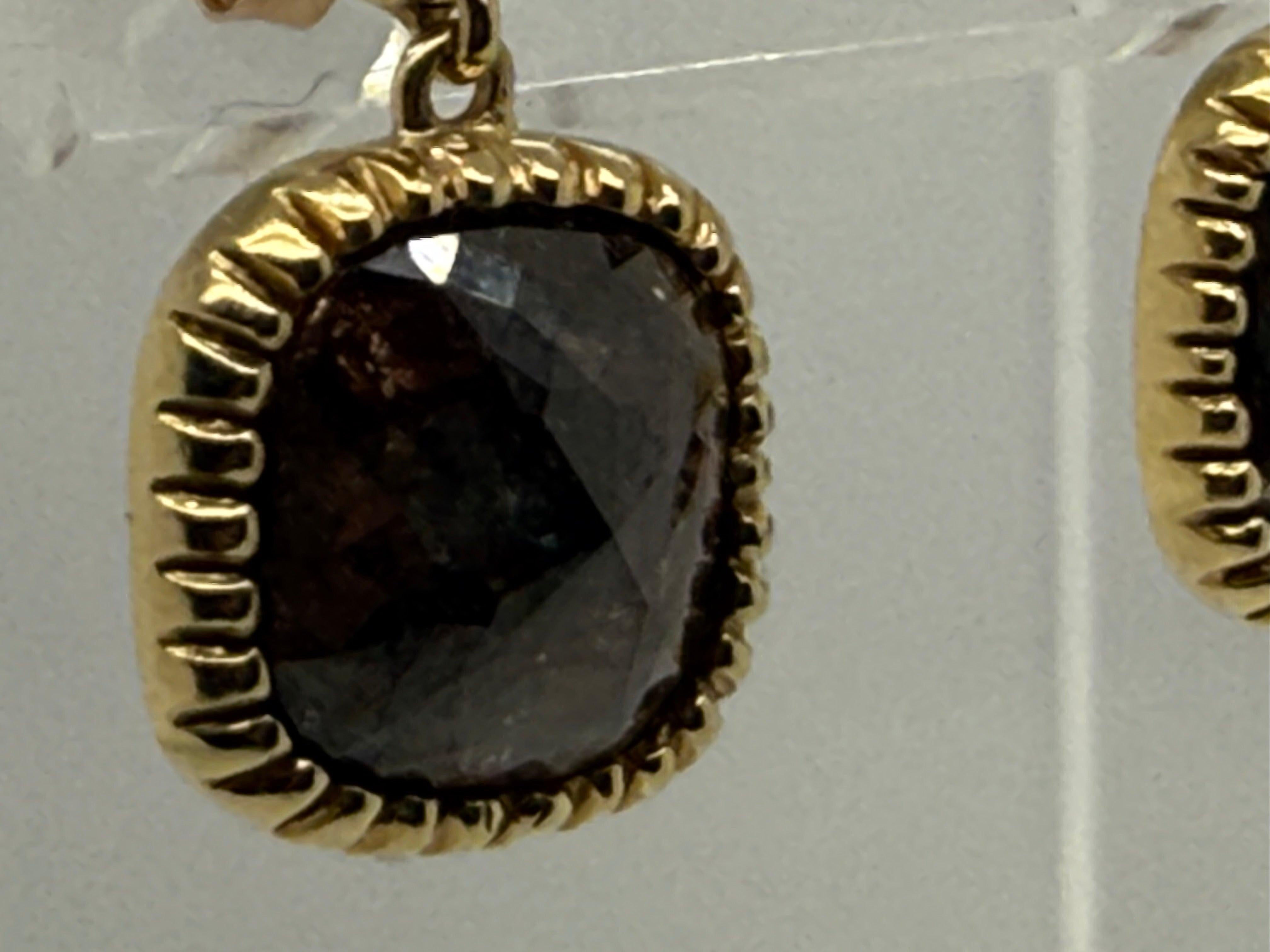 Retro Gold Champagne Brown Rose Cut Natural Diamond Drop Earrings Circa 1980 For Sale 3