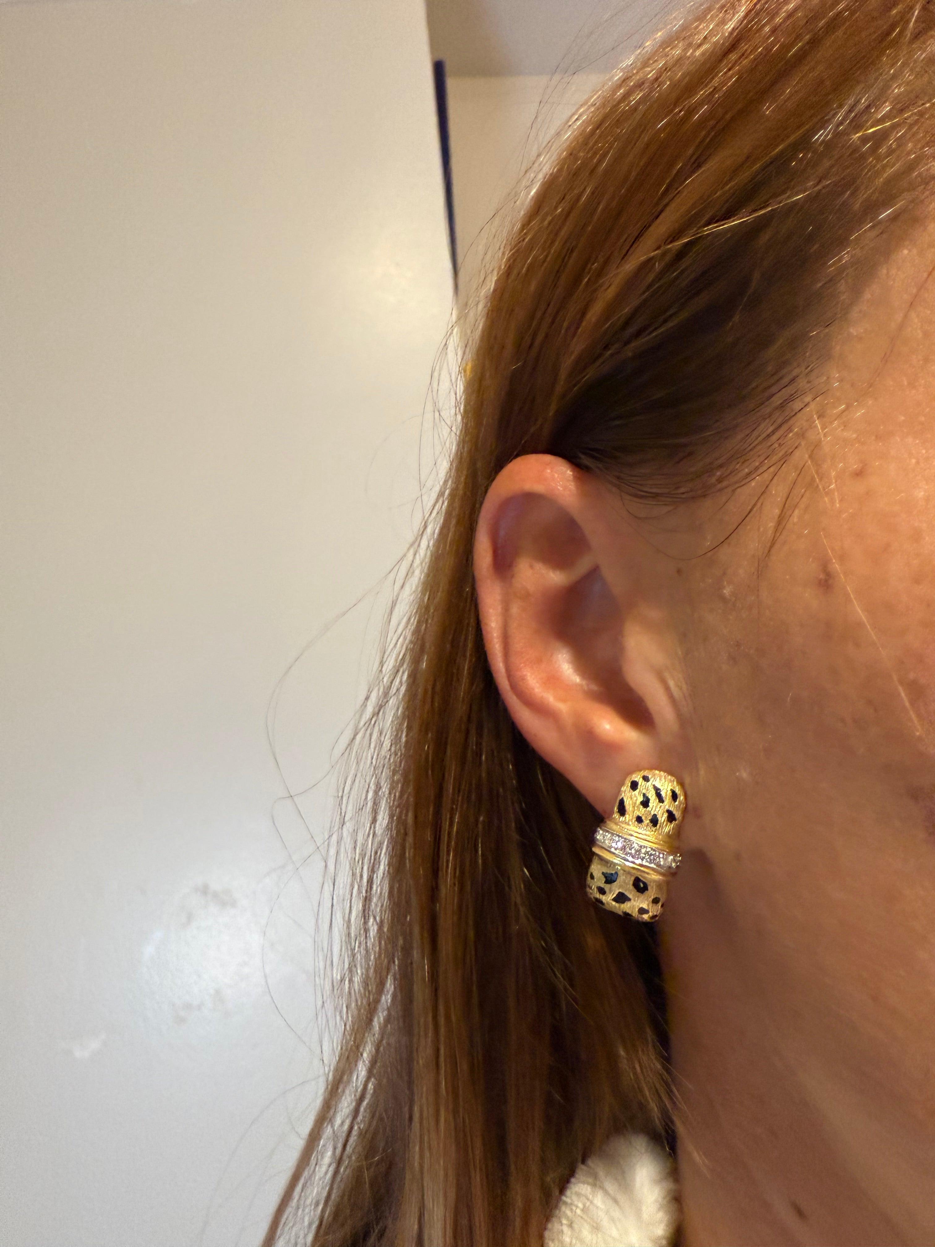Retro Gold Cheetah Natural Diamond Statement Earrings by Scully & Scully For Sale 4