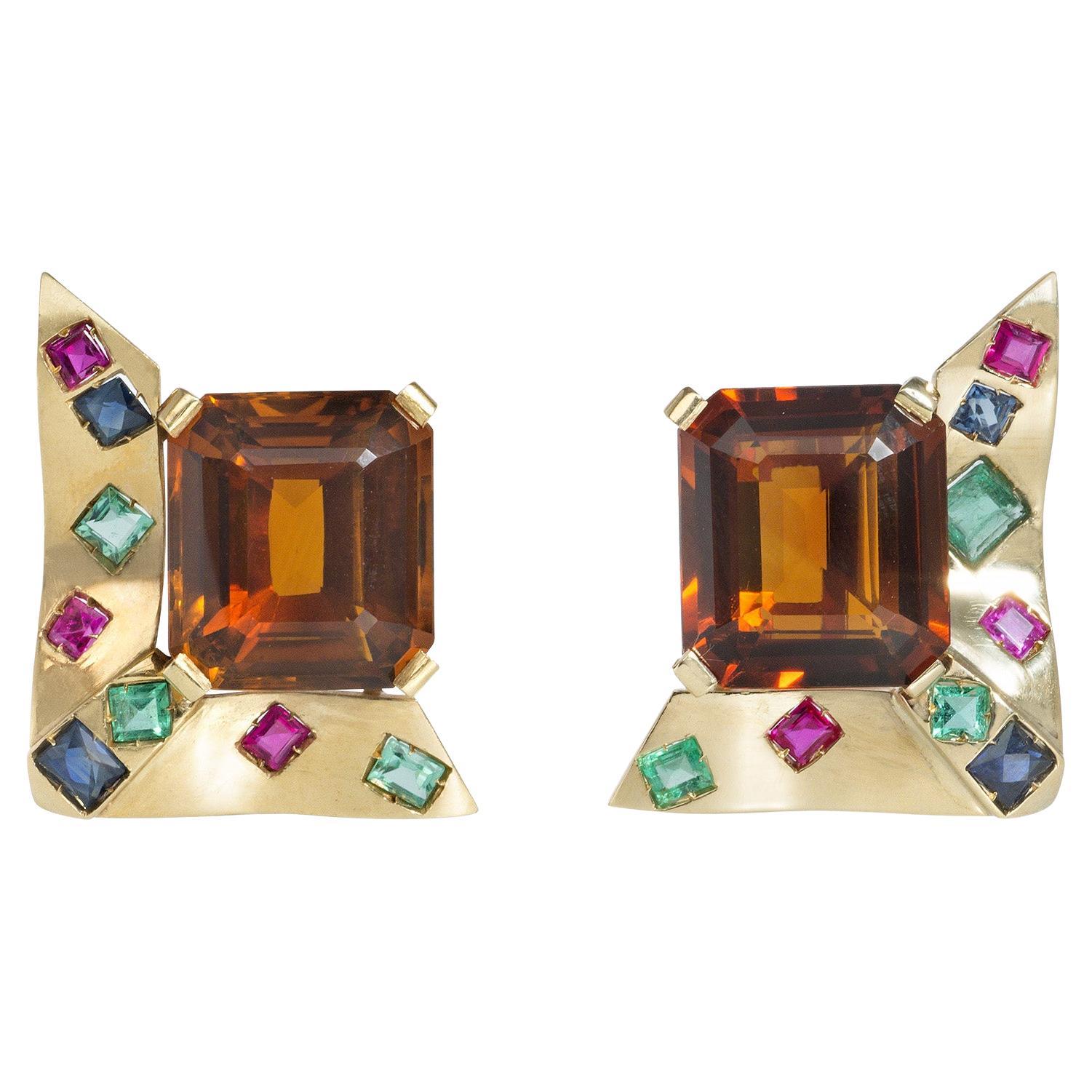Vintage Gold Earrings with Purple Zirconia and Pearls