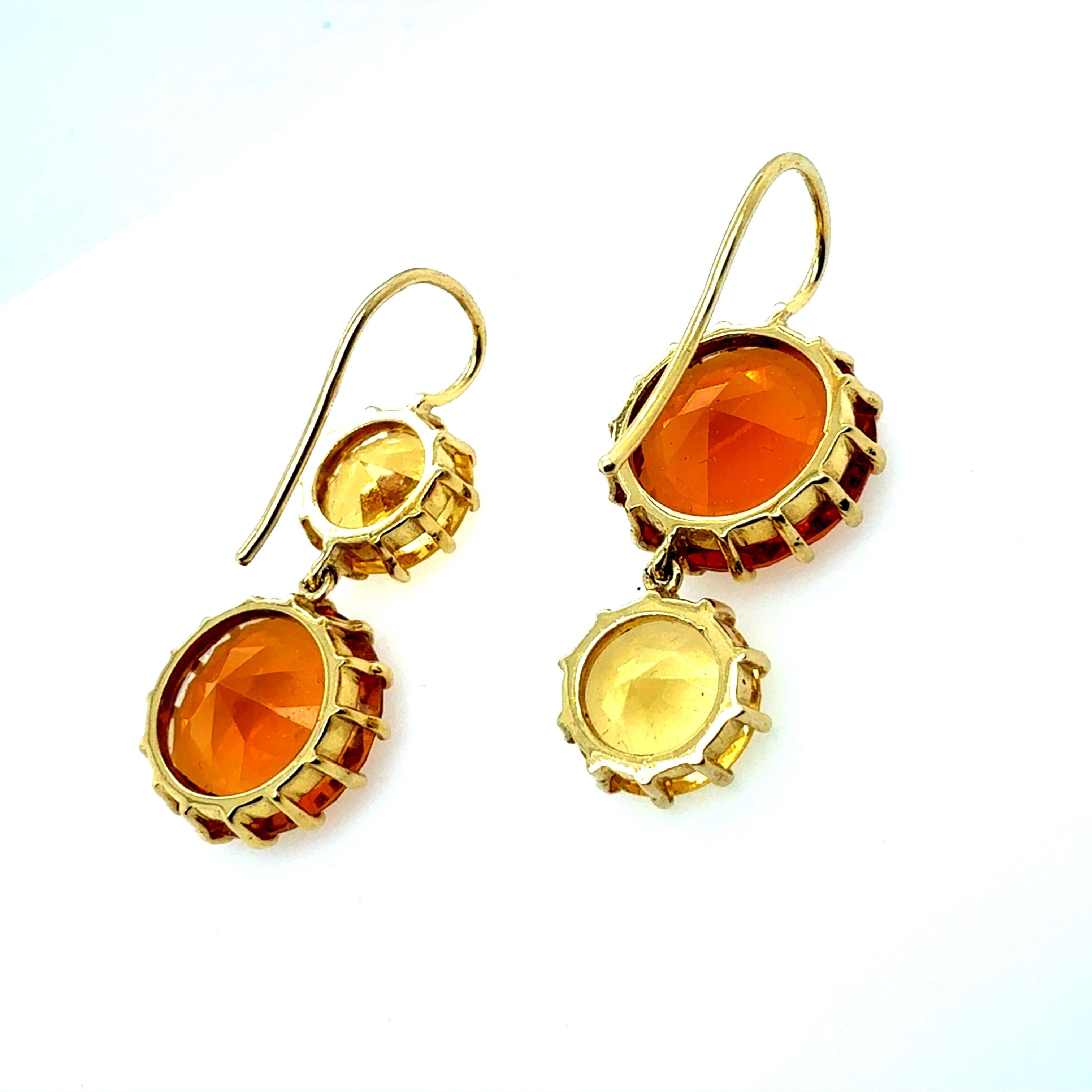 Retro Gold Citrin Tropfen Statement-Ohrringe mit runden Brillanten zweifarbig Edelsteine im Zustand „Gut“ im Angebot in Los Angeles, CA