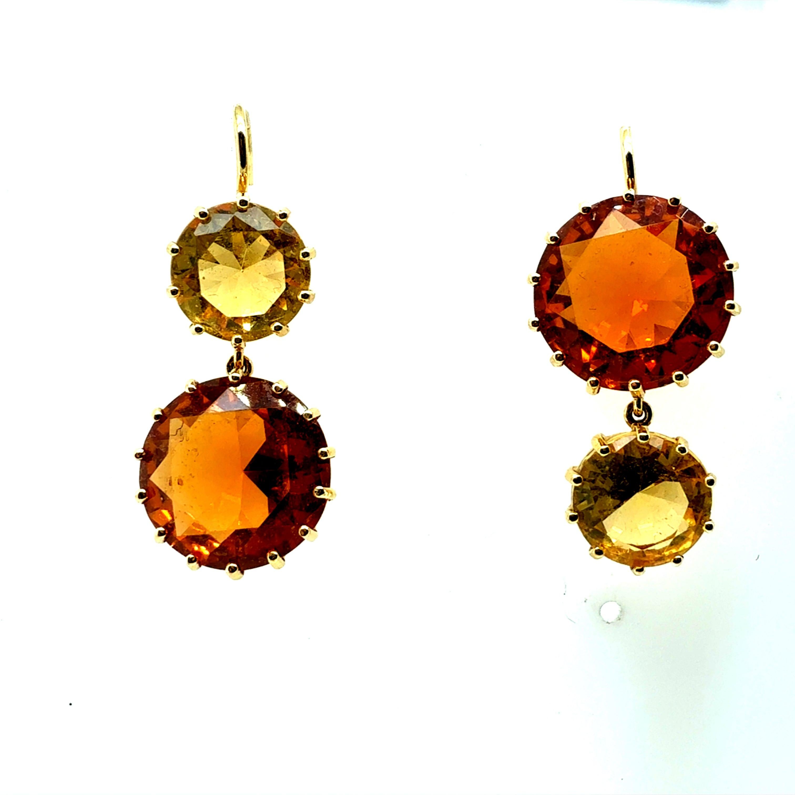 Retro Gold Citrin Tropfen Statement-Ohrringe mit runden Brillanten zweifarbig Edelsteine im Angebot 2