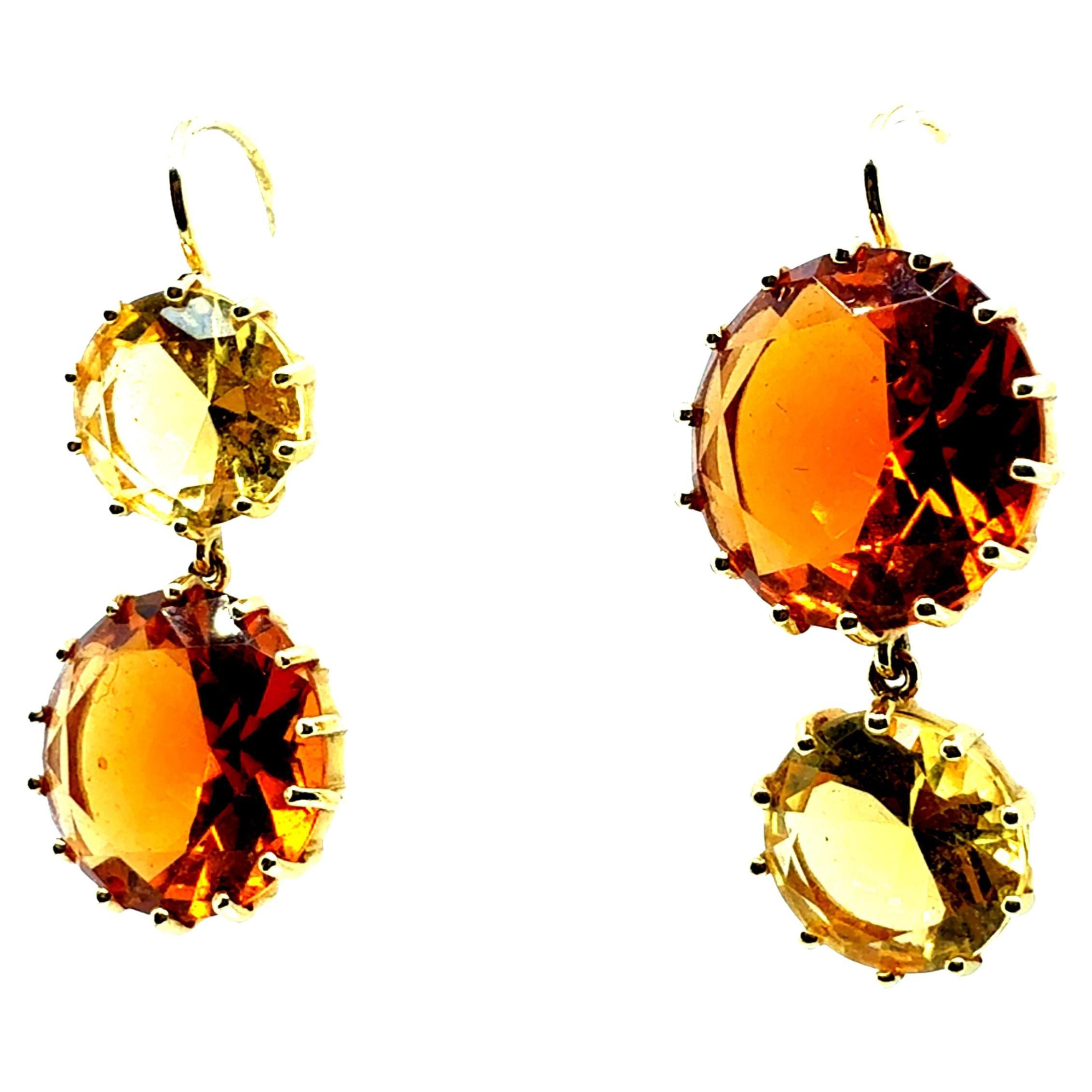 Retro Gold Citrin Tropfen Statement-Ohrringe mit runden Brillanten zweifarbig Edelsteine im Angebot