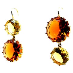 Retro Gold Citrin Tropfen Statement-Ohrringe mit runden Brillanten zweifarbig Edelsteine