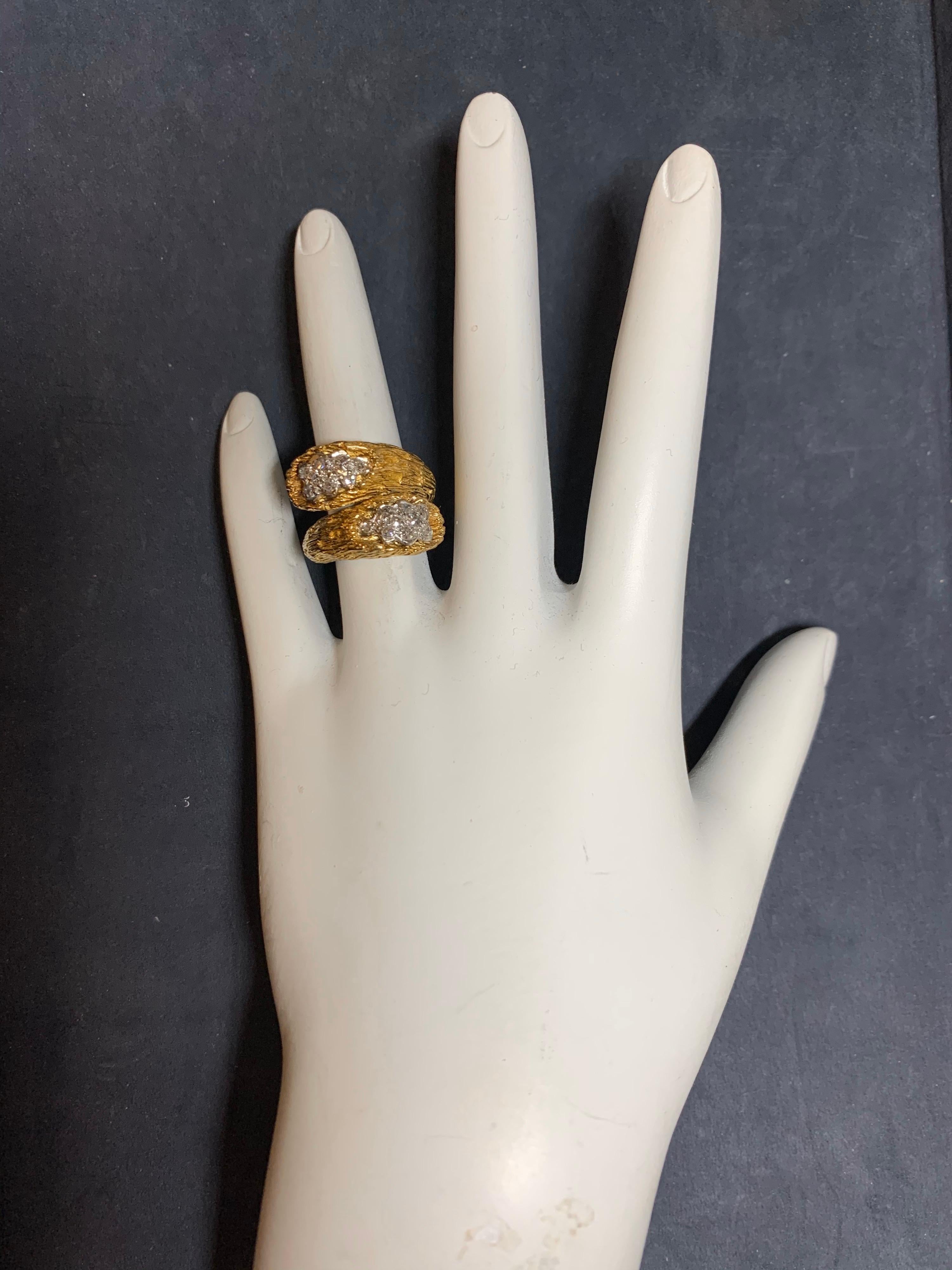Retro Yellow Gold Cocktail Ring. It weighs 10.5 grams and is a size 4.5.

The 18 Natural Colorless Round Single Cut Diamonds (VS clarity) weigh 0.35 carats.

Circa 1950. 

Condition is Pre-owned. 