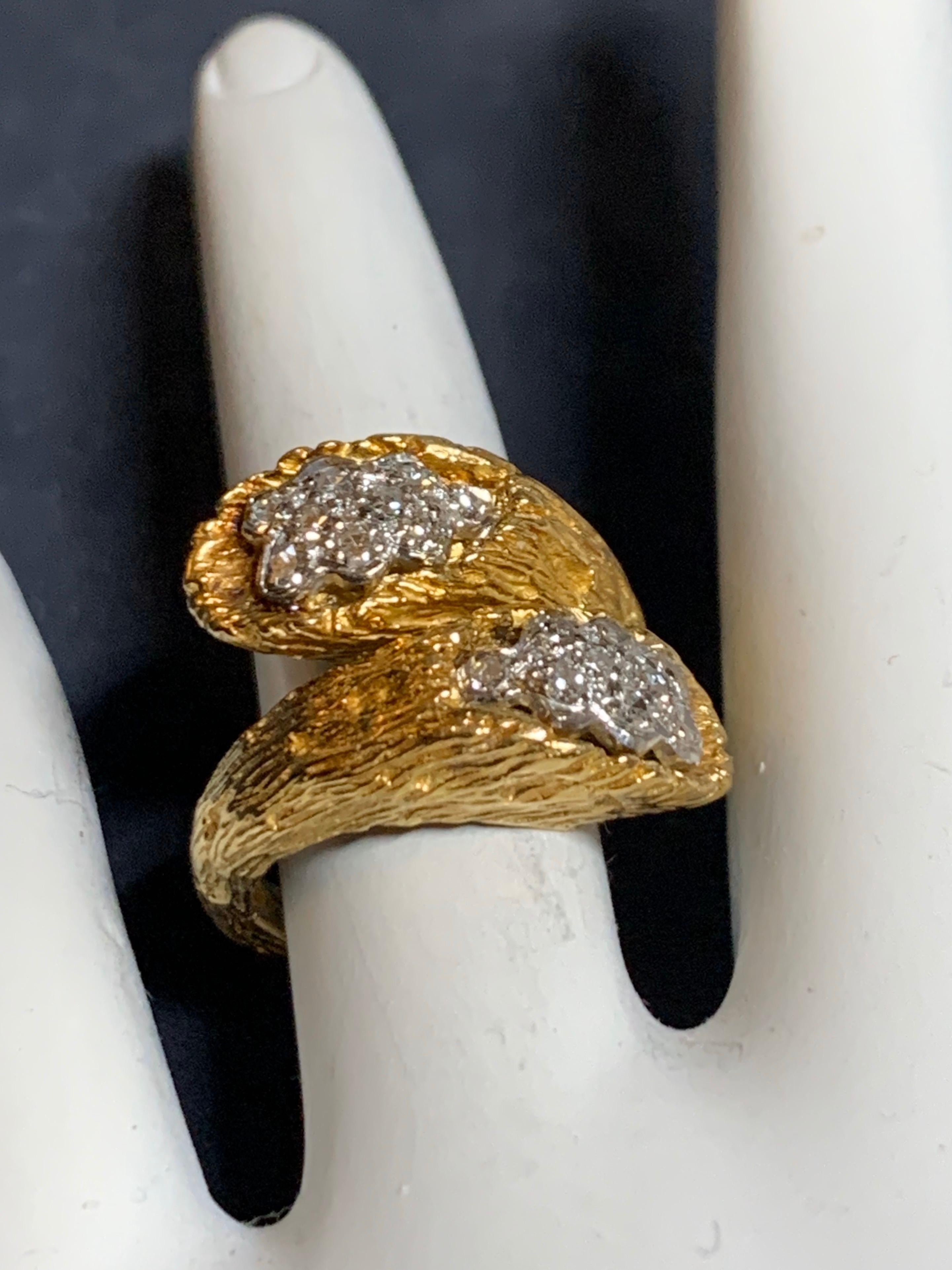 Retro Gold Cocktail Ring 0.35 Natural Single Cut Colorless Diamond, circa 1950 In Good Condition For Sale In Los Angeles, CA