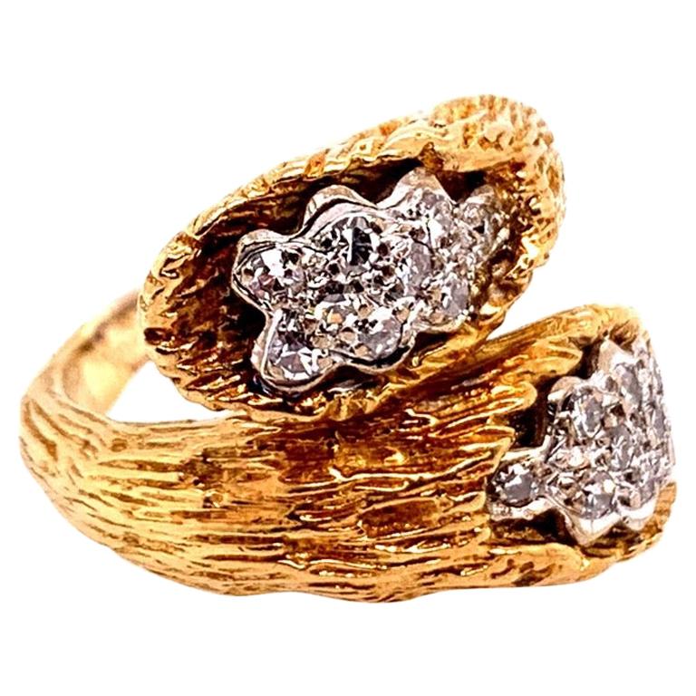 Retro Gold Cocktail Ring 0.35 Natural Single Cut Colorless Diamond, circa 1950 For Sale