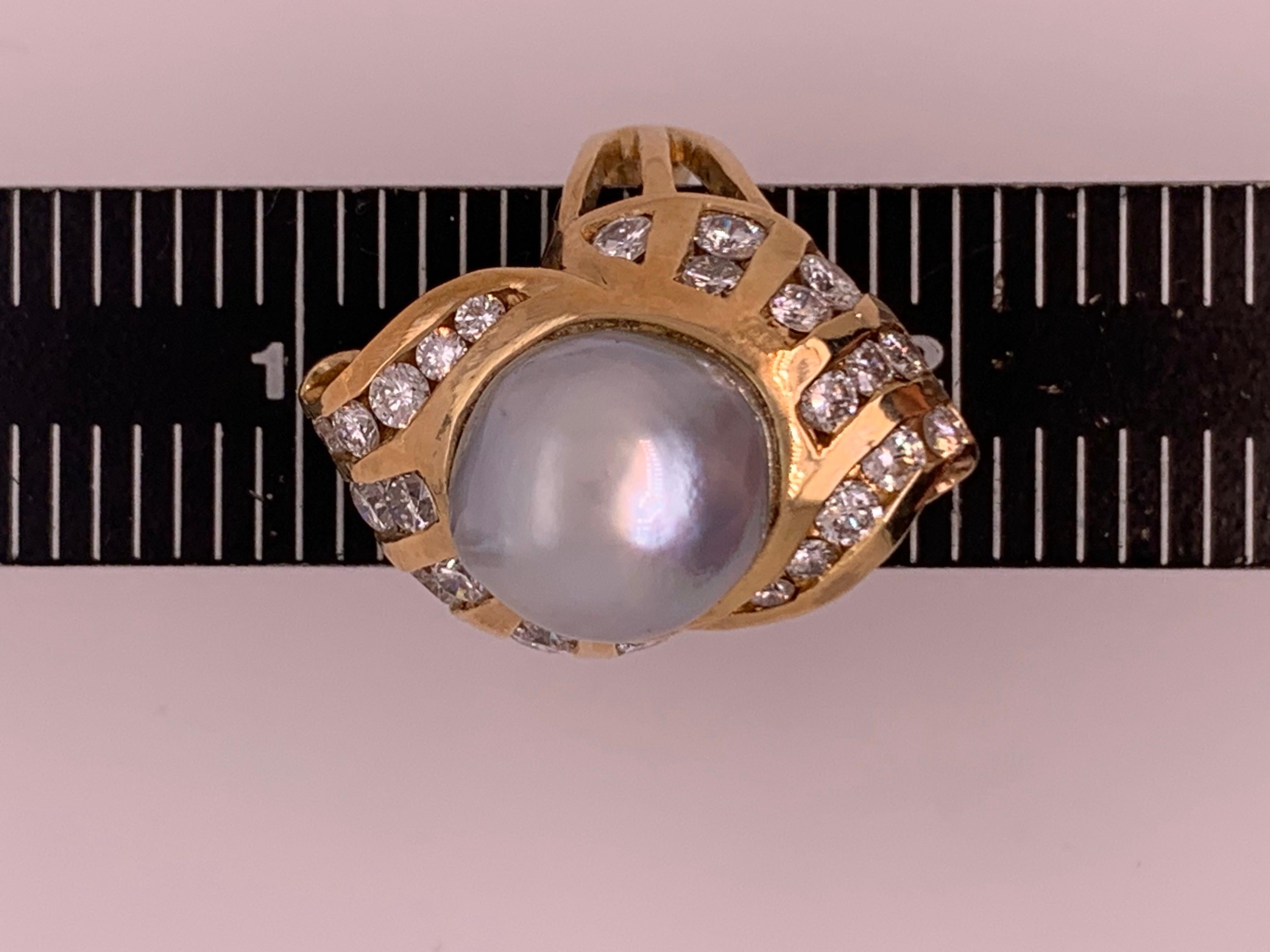 Retro Gold Cocktail Ring 1.38 Carat Natural Colorless Diamond and Pearl 1950 For Sale 6